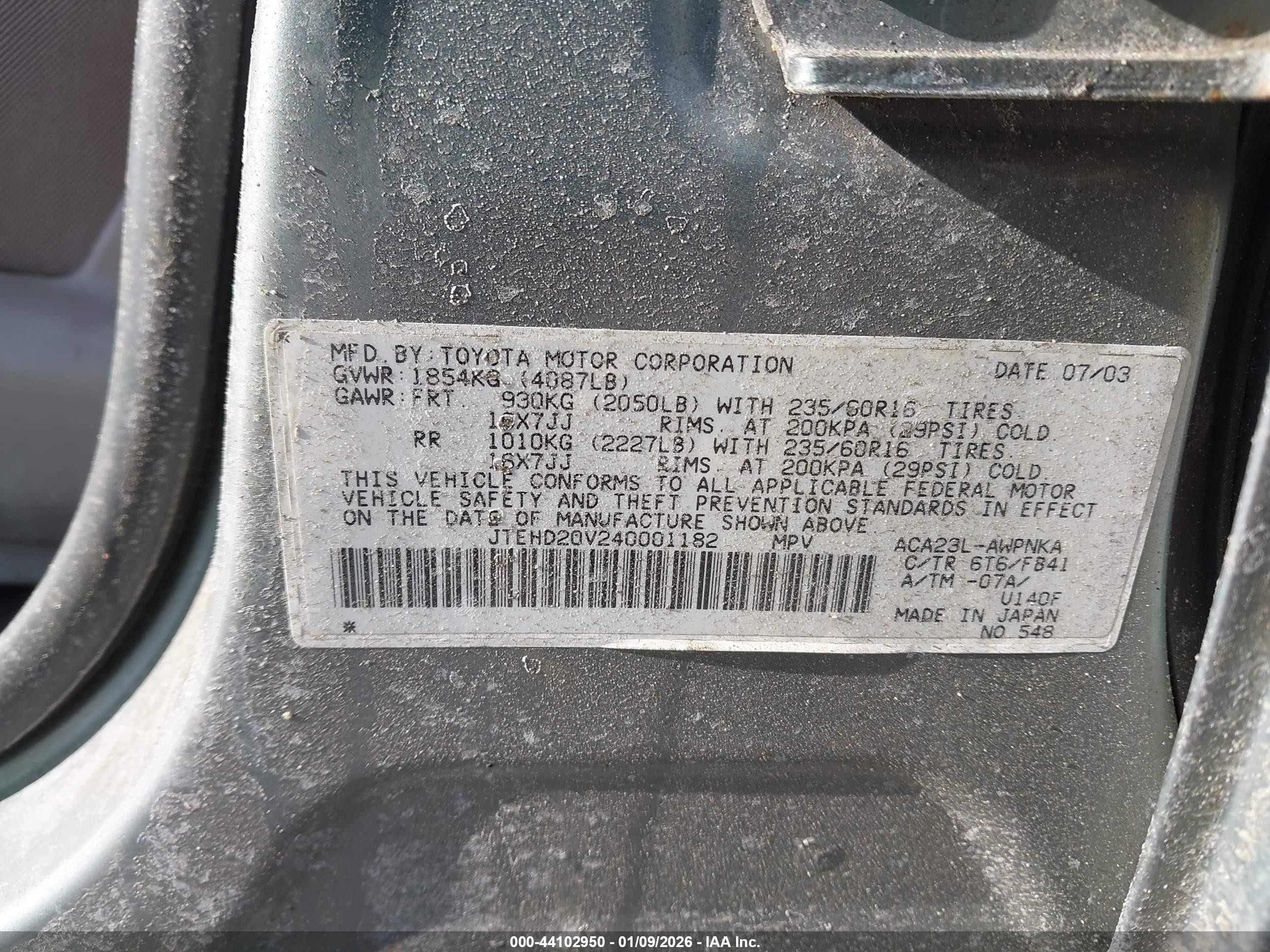 2004 Toyota Rav4   Gray vin: JTEHD20V240001182