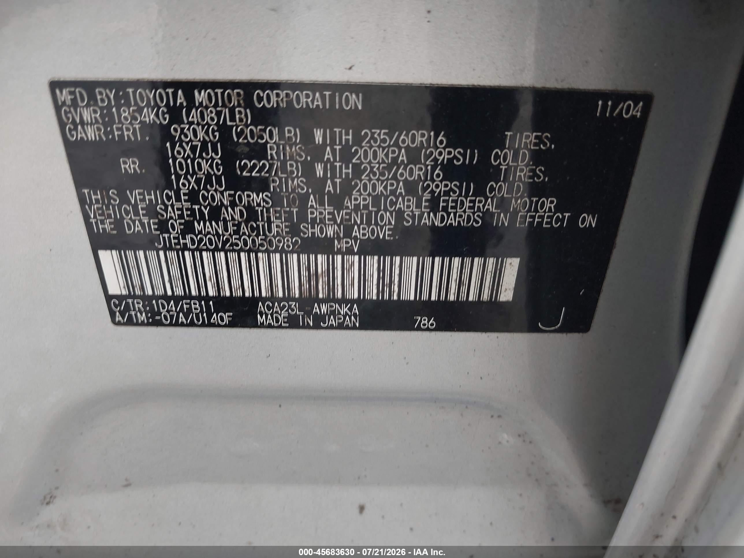 2005 Toyota Rav4   Silver vin: JTEHD20V250050982