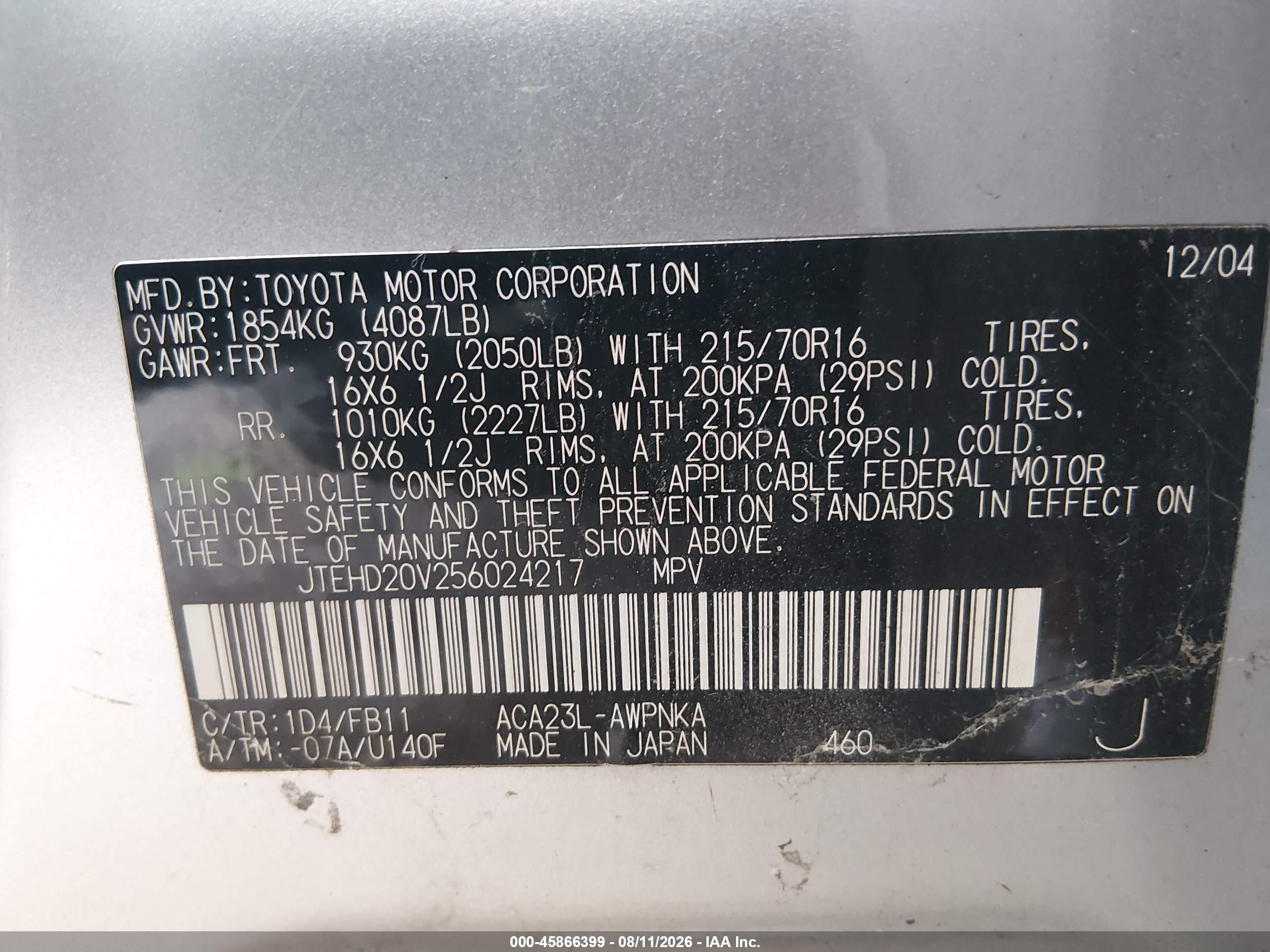 2005 Toyota Rav4   Silver vin: JTEHD20V256024217
