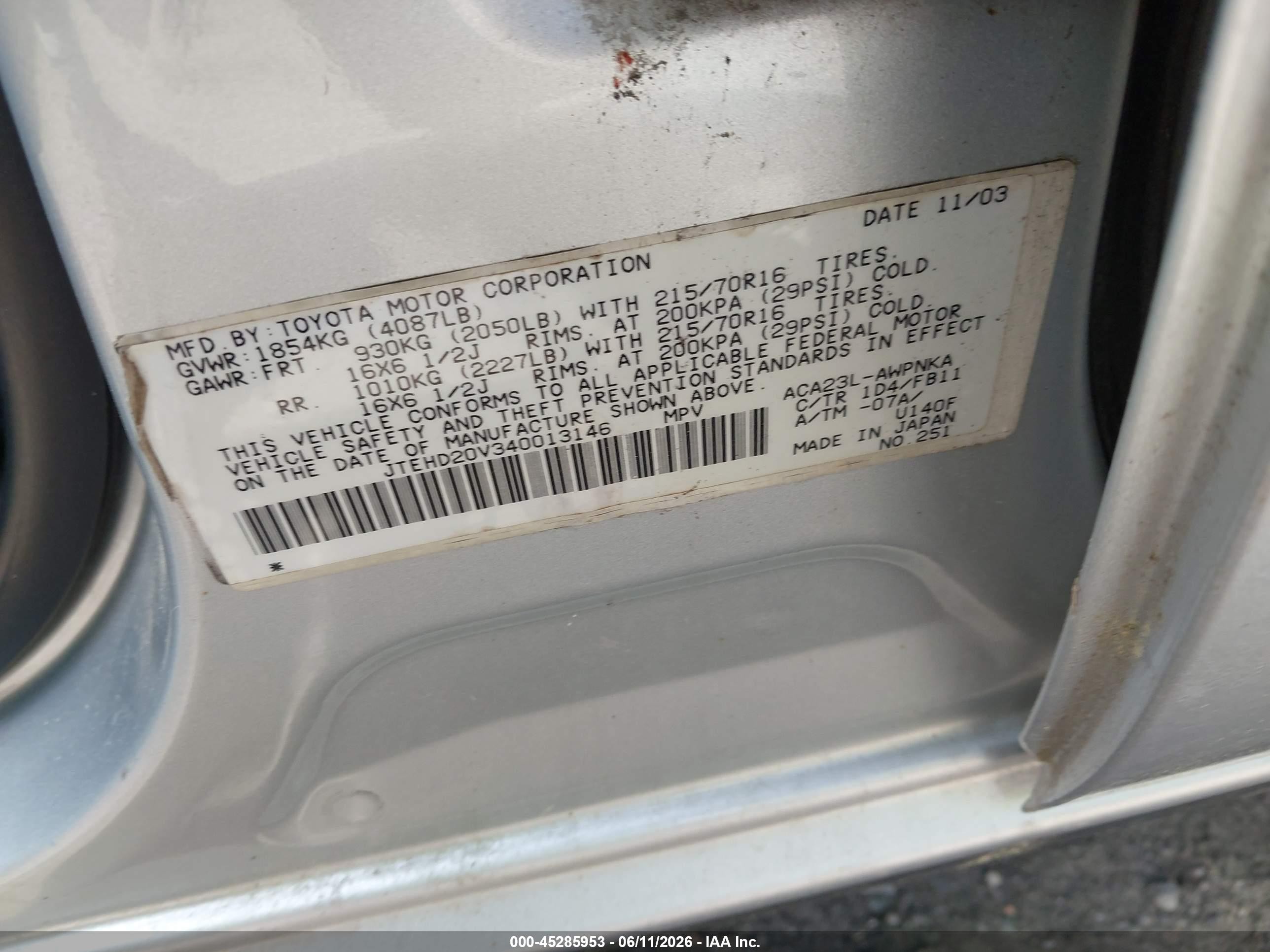 2004 Toyota Rav4   Silver vin: JTEHD20V340013146