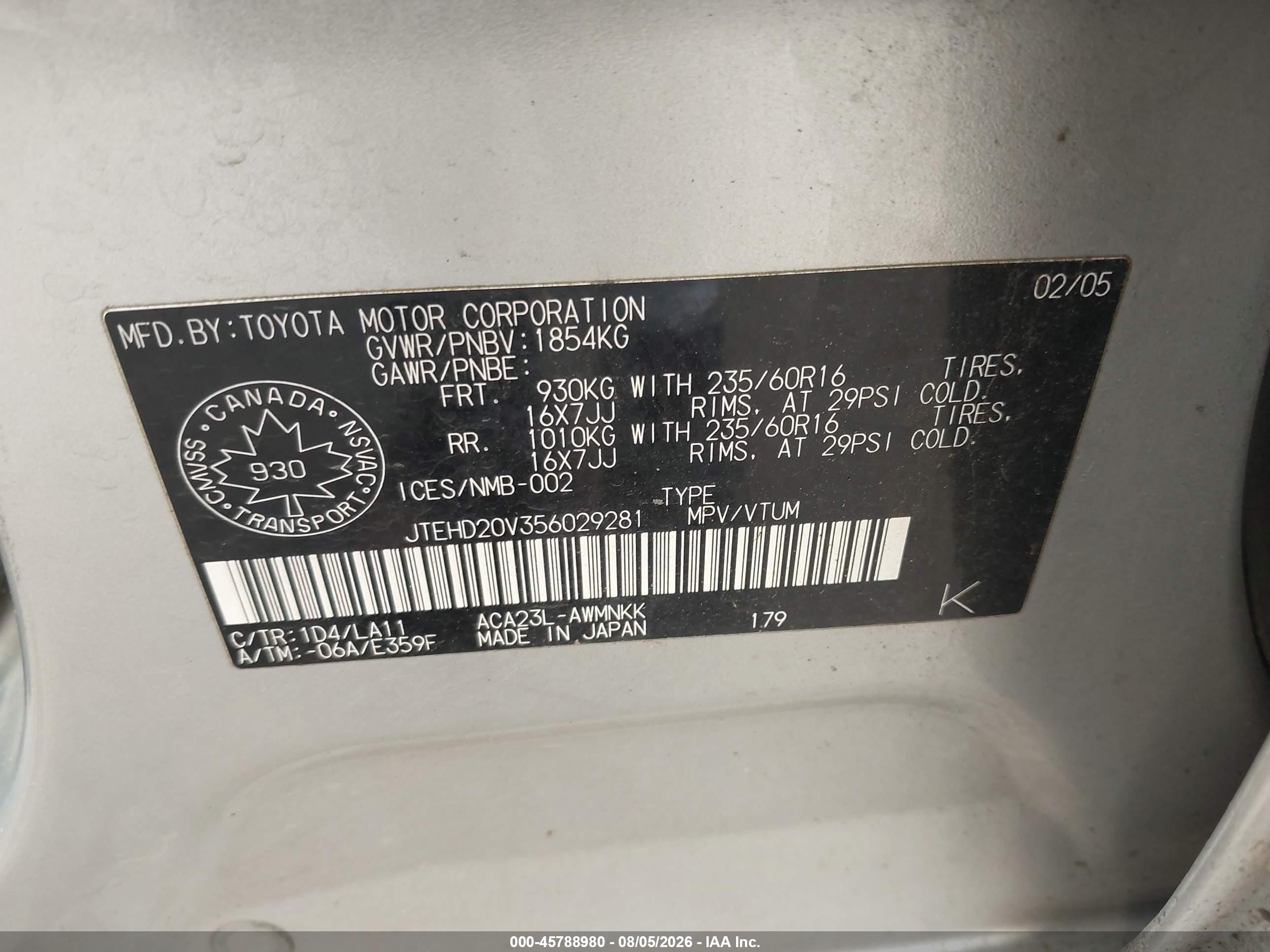 2005 Toyota Rav4   Silver vin: JTEHD20V356029281