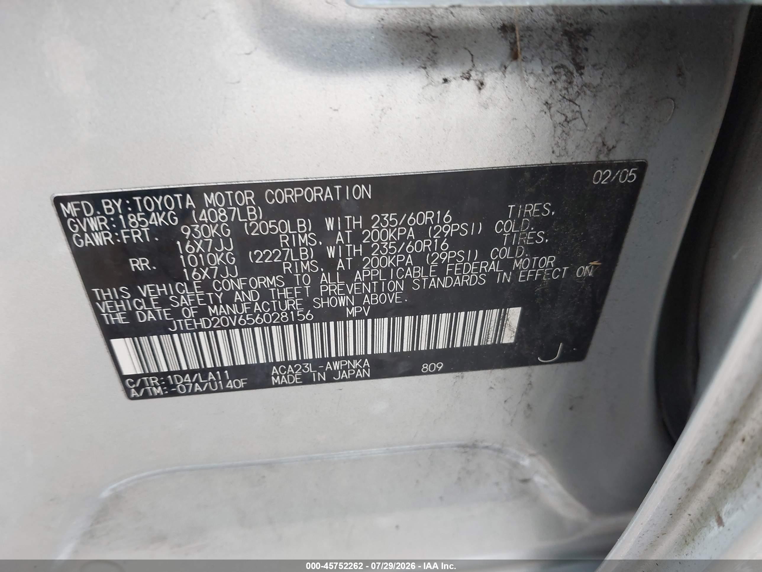 2005 Toyota Rav4   Silver vin: JTEHD20V656028156