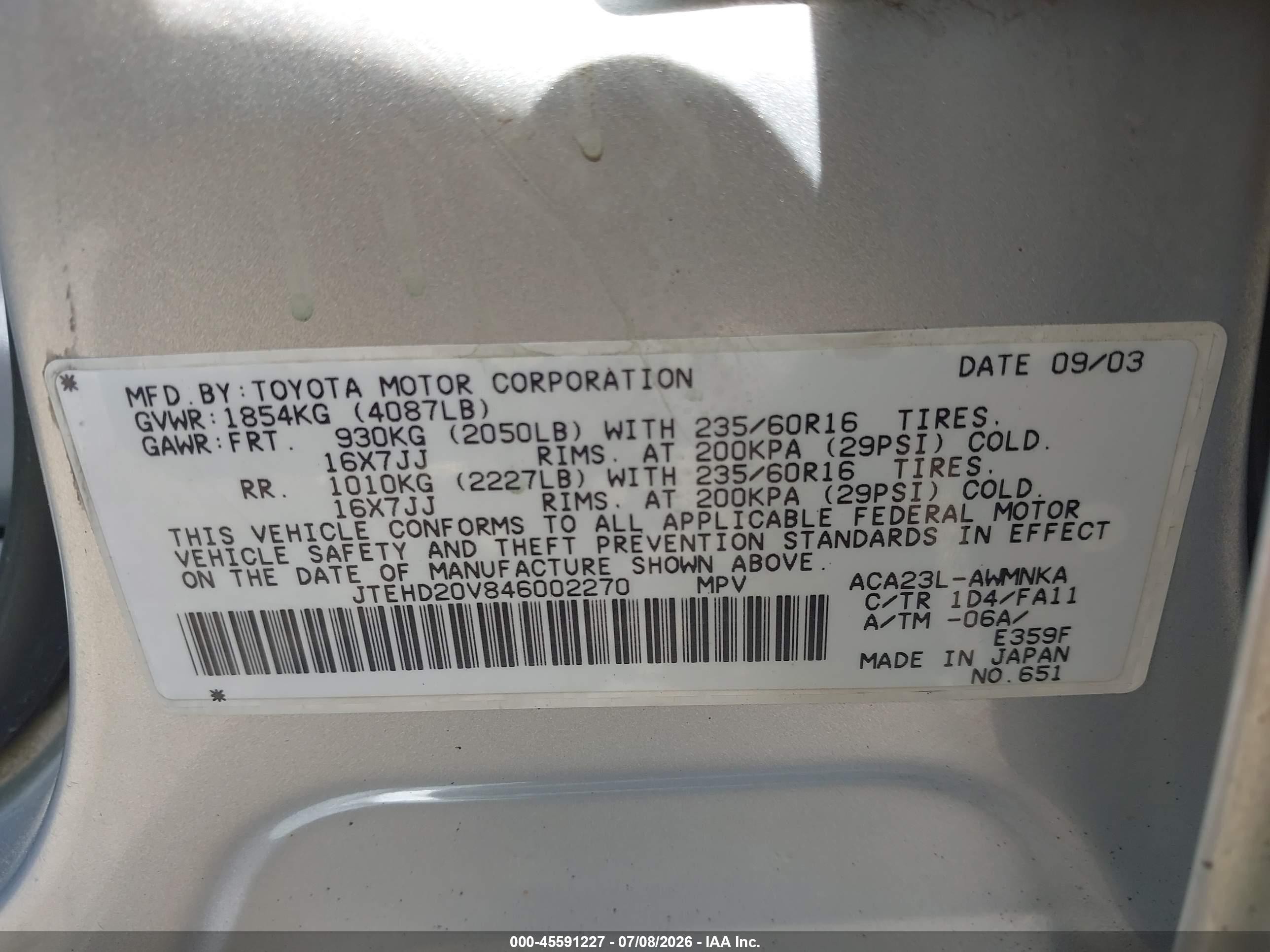 2004 Toyota Rav4 Silver vin: JTEHD20V846002270