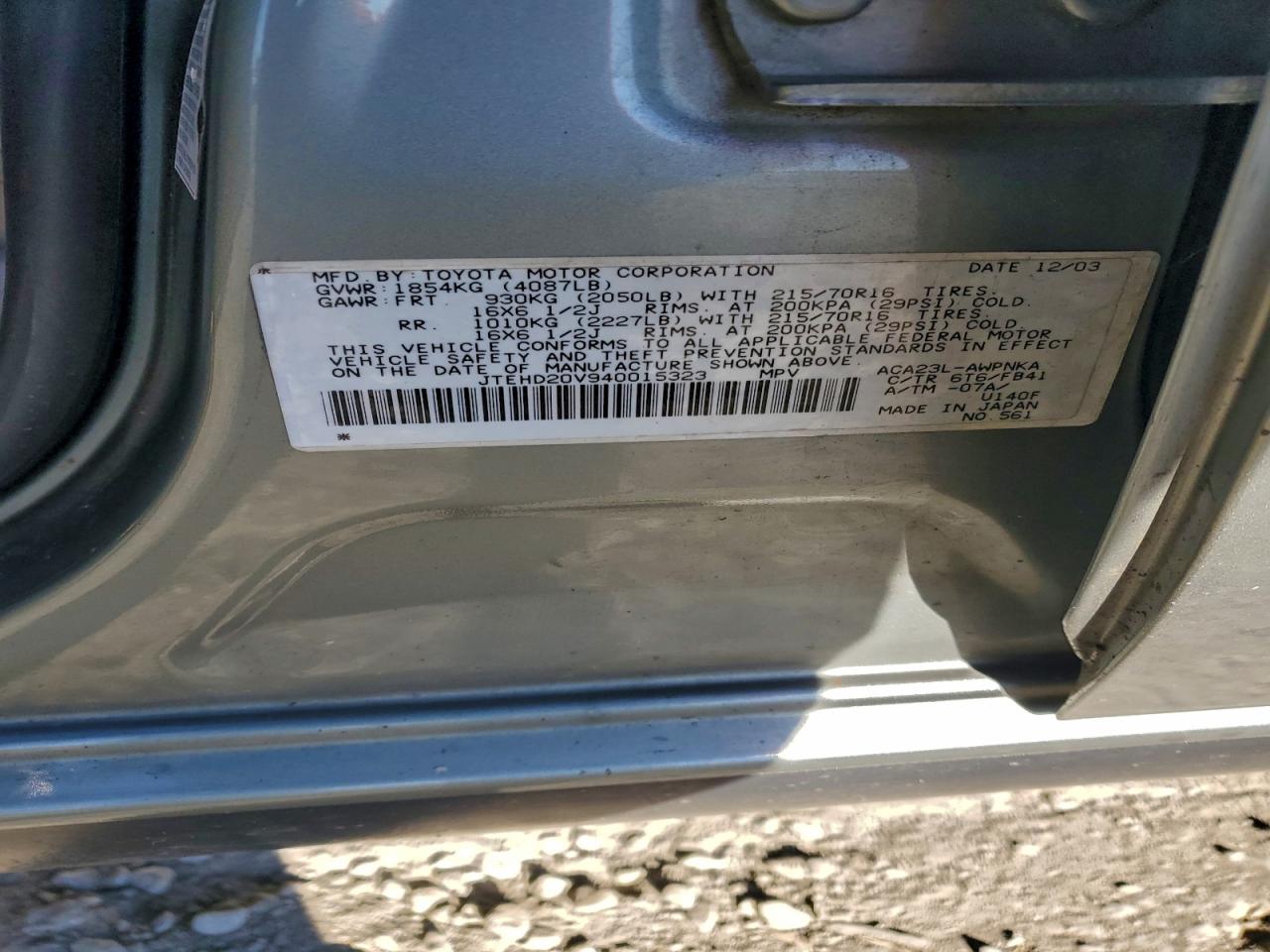 2004 Toyota Rav4 Silver vin: JTEHD20V940015323