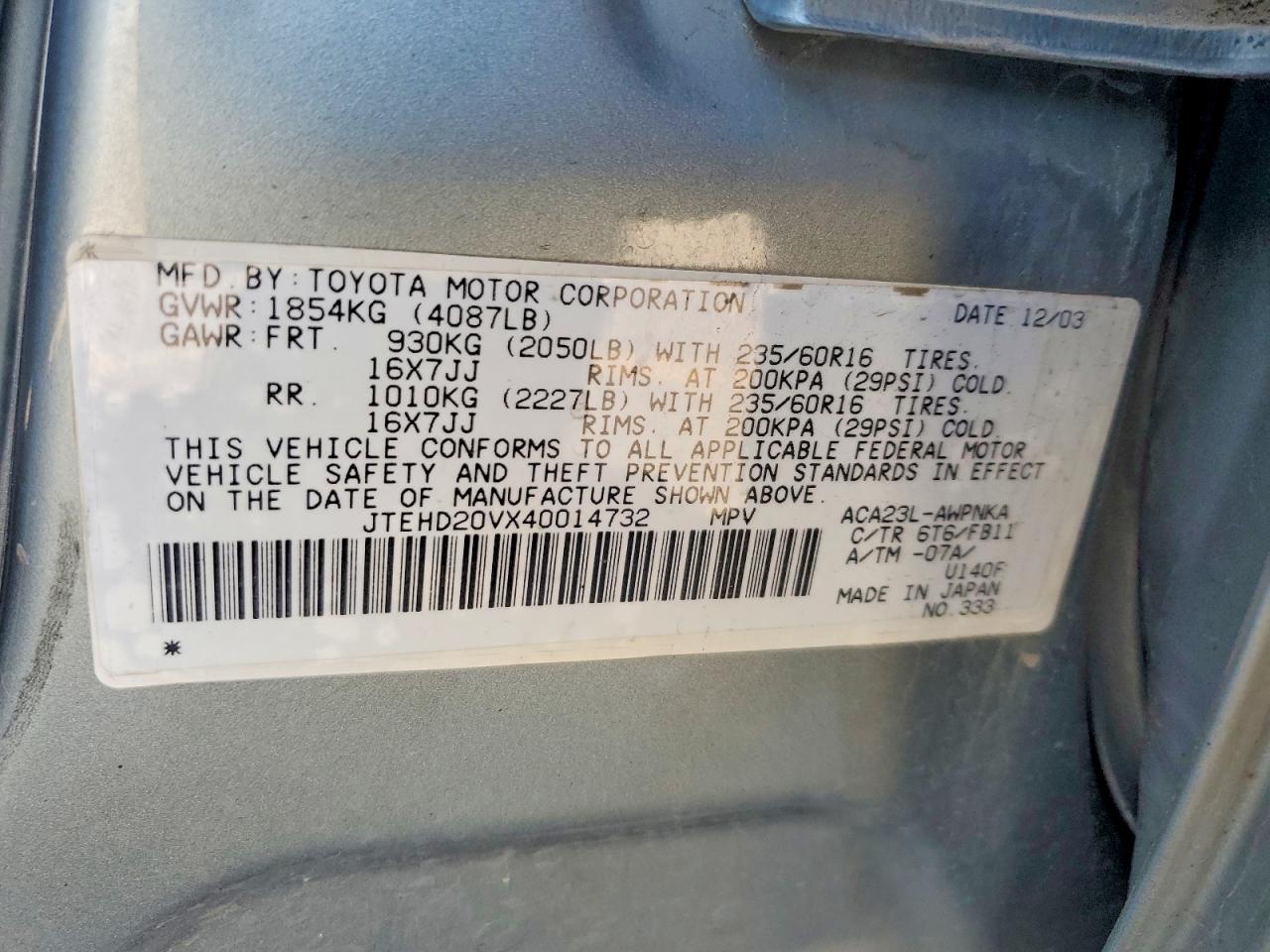 2004 Toyota Rav4 Base Silver vin: JTEHD20VX40014732