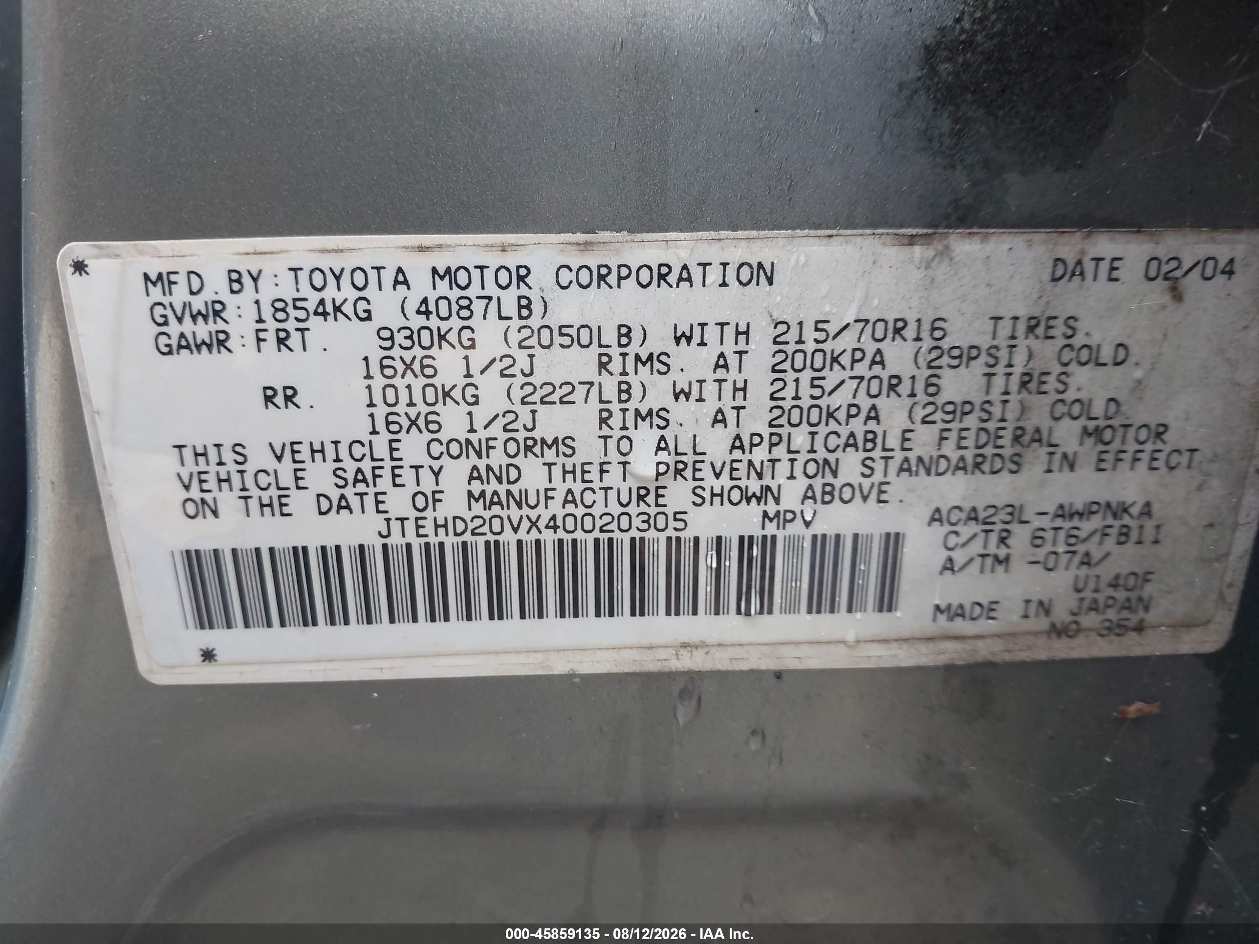 2004 Toyota Rav4   Silver vin: JTEHD20VX40020305
