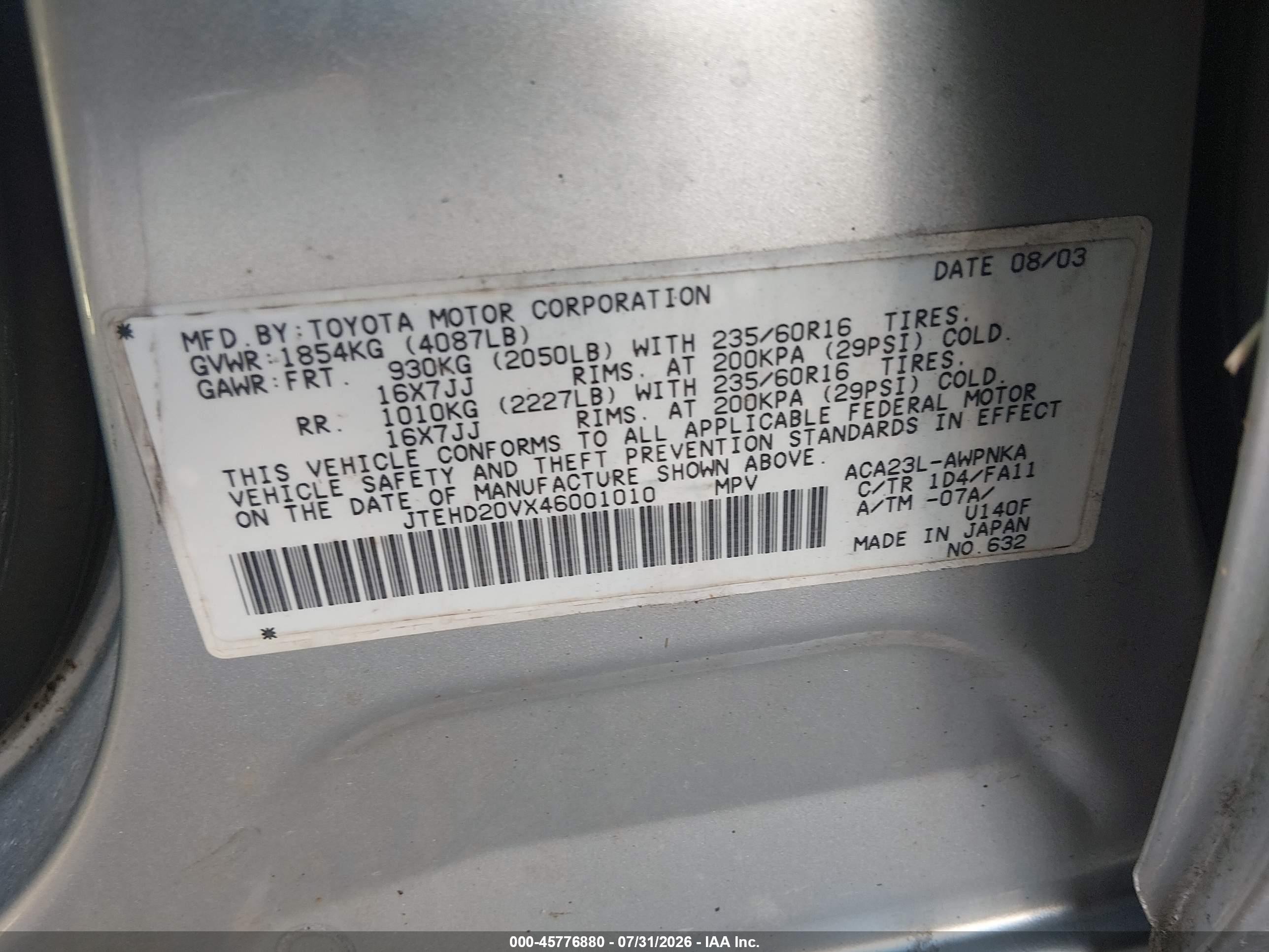2004 Toyota Rav4   Silver vin: JTEHD20VX46001010