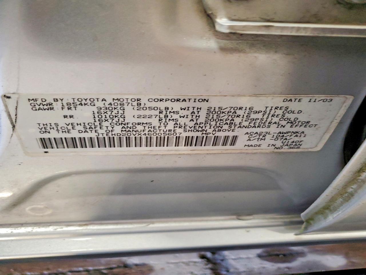2004 Toyota Rav4 Base Silver vin: JTEHD20VX46005607