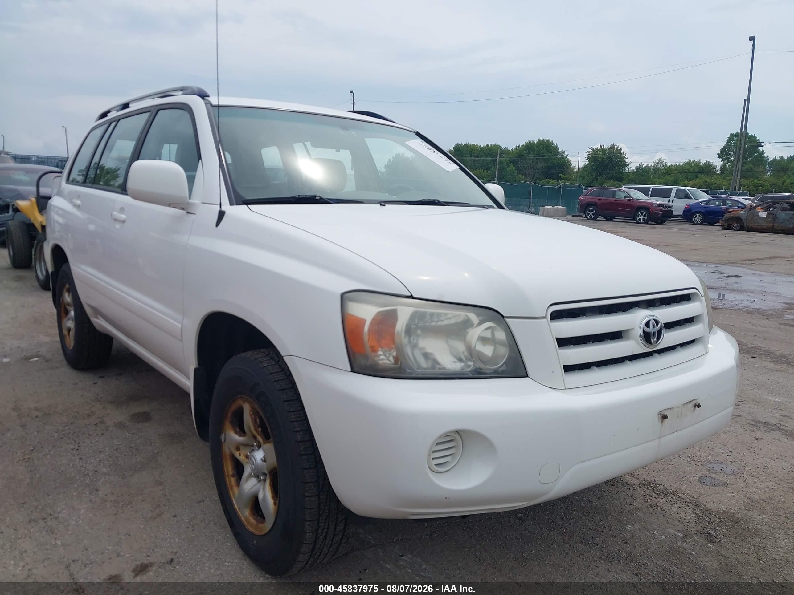 2007 Toyota Highlander   Белый vin: JTEHD21A770045789
