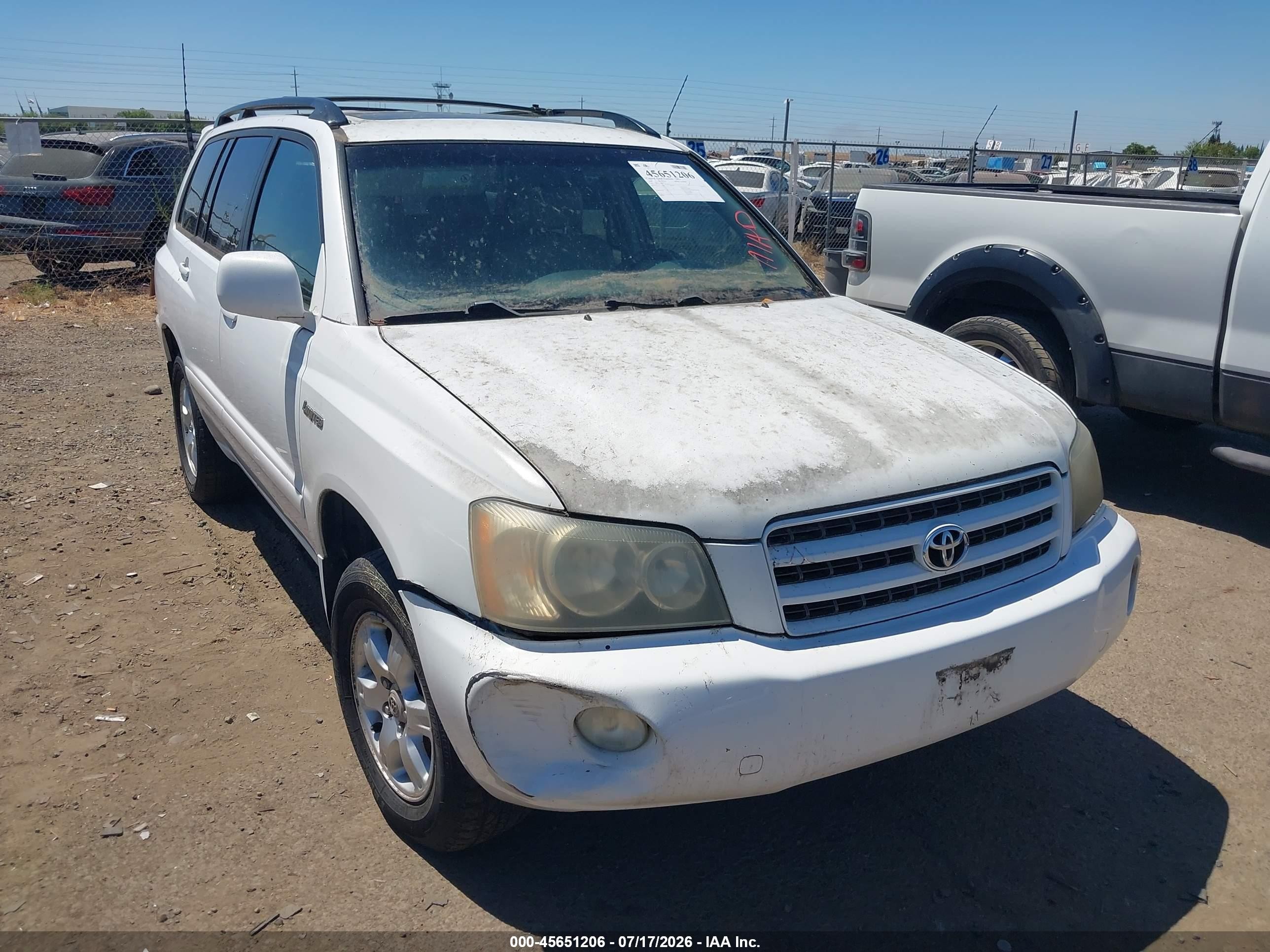2001 Toyota Highlander V6 White vin: JTEHF21A410035111
