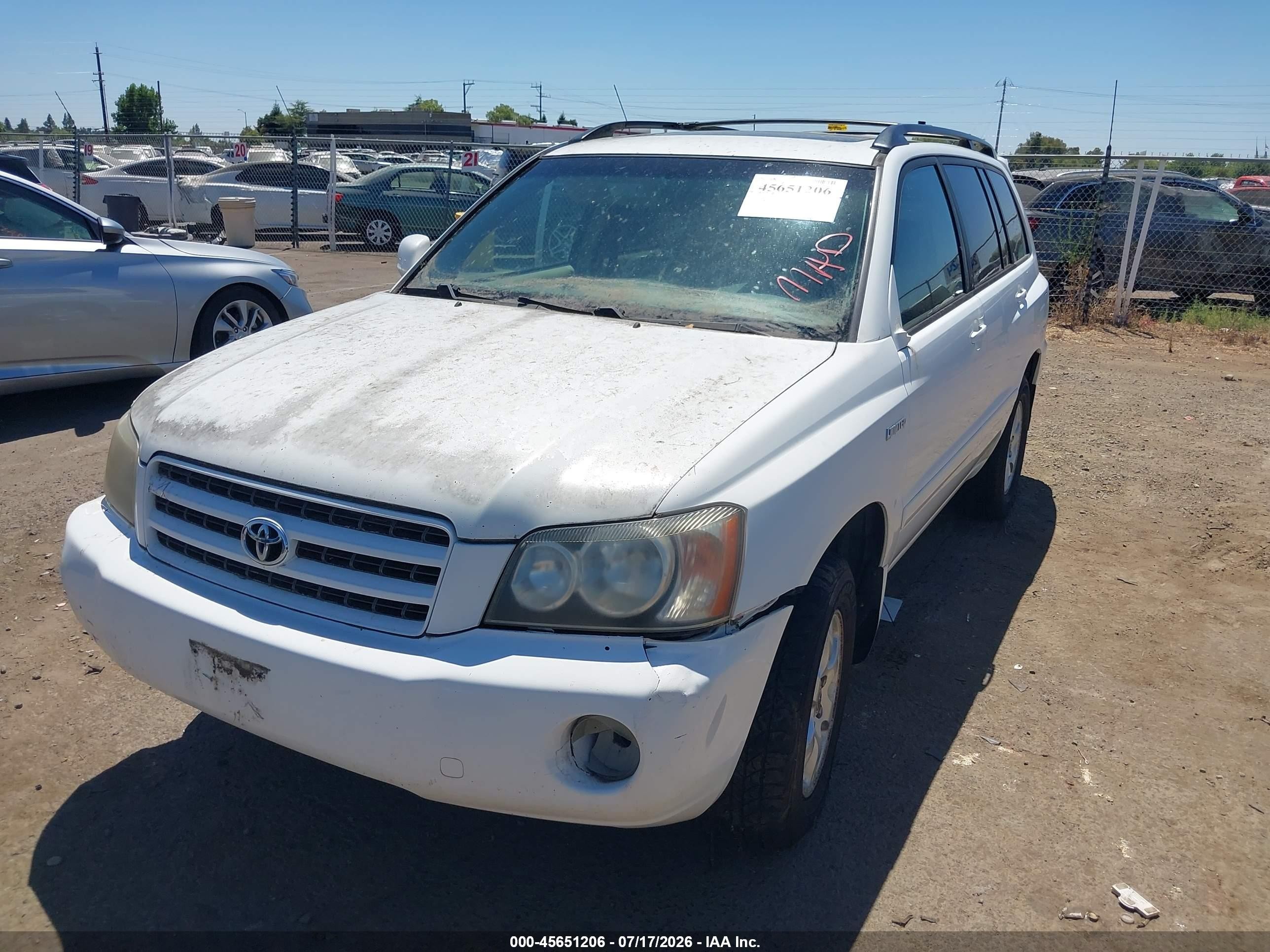 2001 Toyota Highlander V6 White vin: JTEHF21A410035111