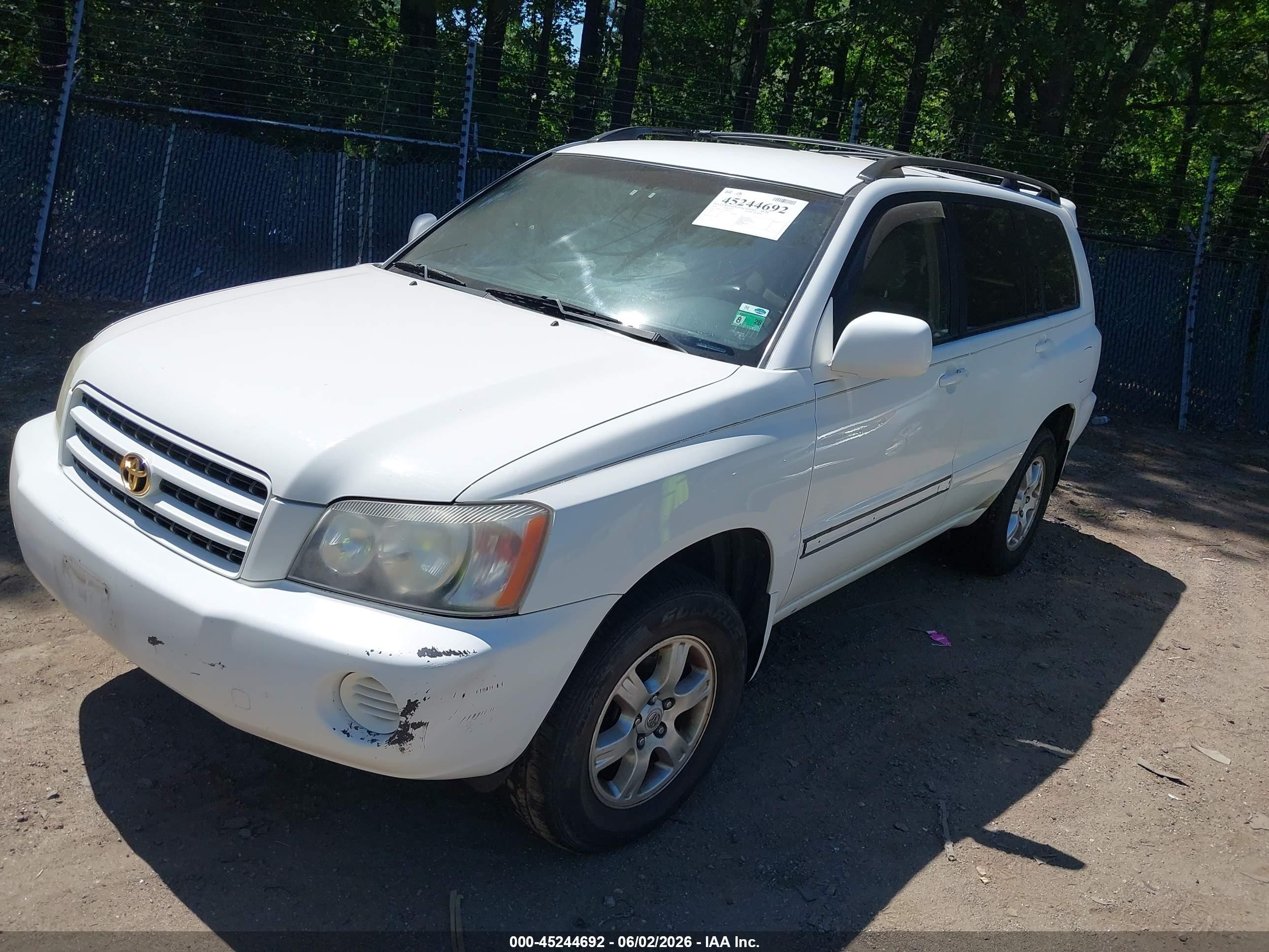 2002 Toyota Highlander V6 White vin: JTEHF21A420047535