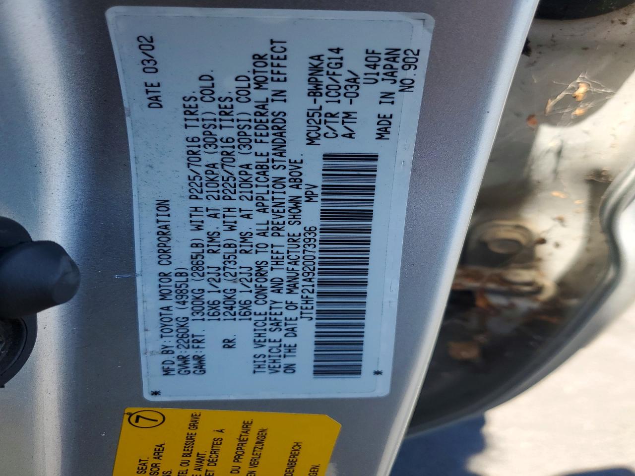 2002 Toyota Highlander Limited Silver vin: JTEHF21A920073936
