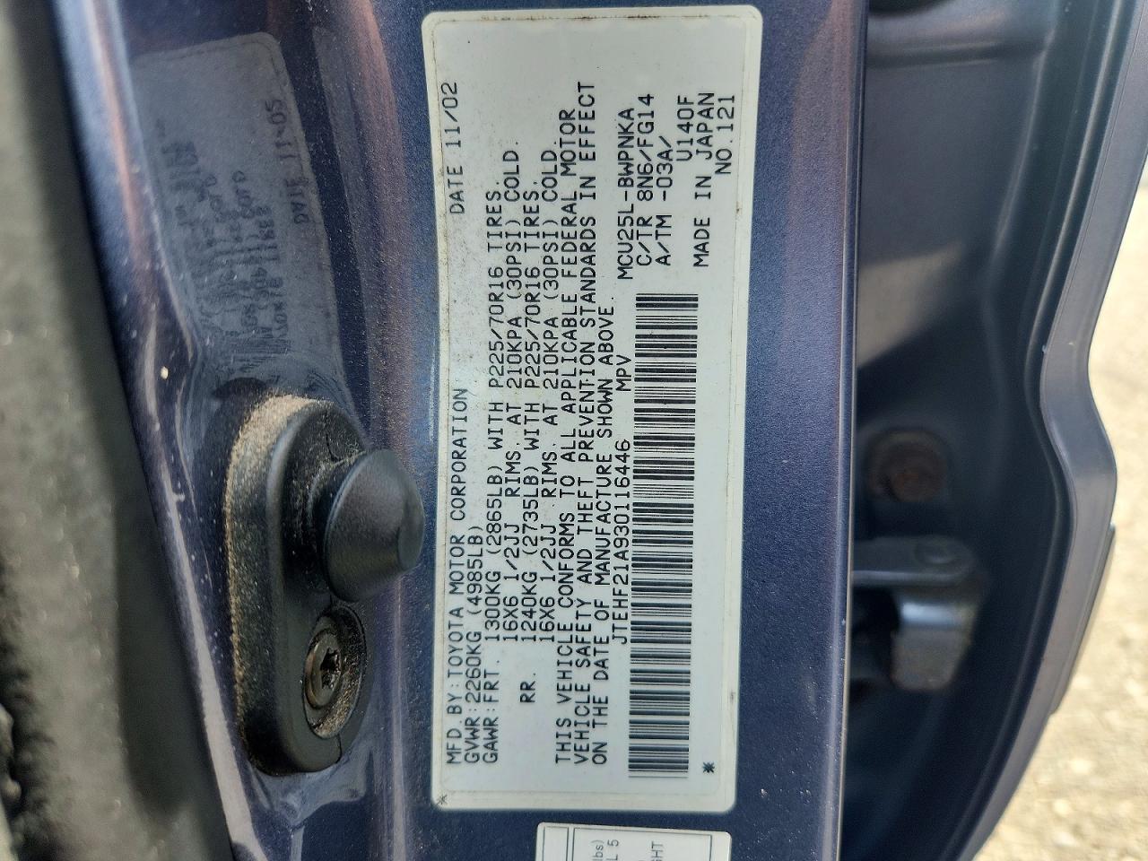 2003 Toyota Highlander Limited Blue vin: JTEHF21A930116446