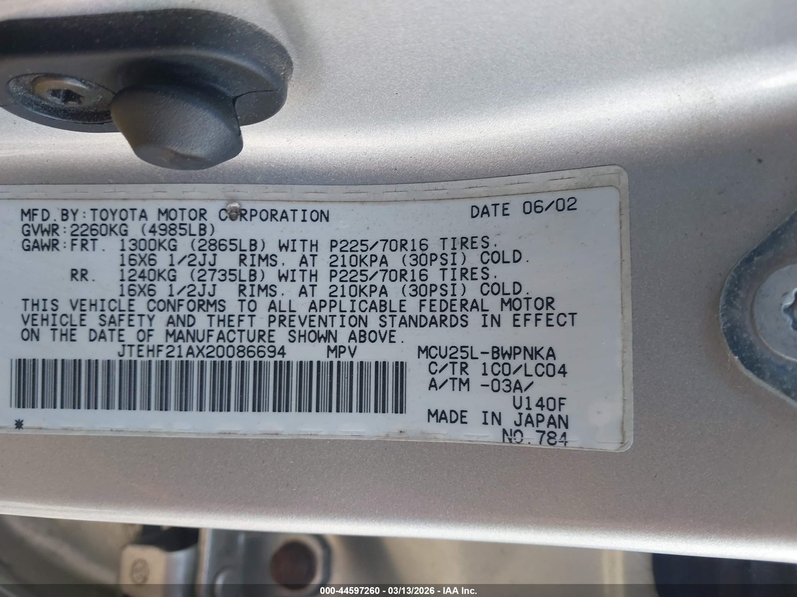 2002 Toyota Highlander Limited V6 Silver vin: JTEHF21AX20086694
