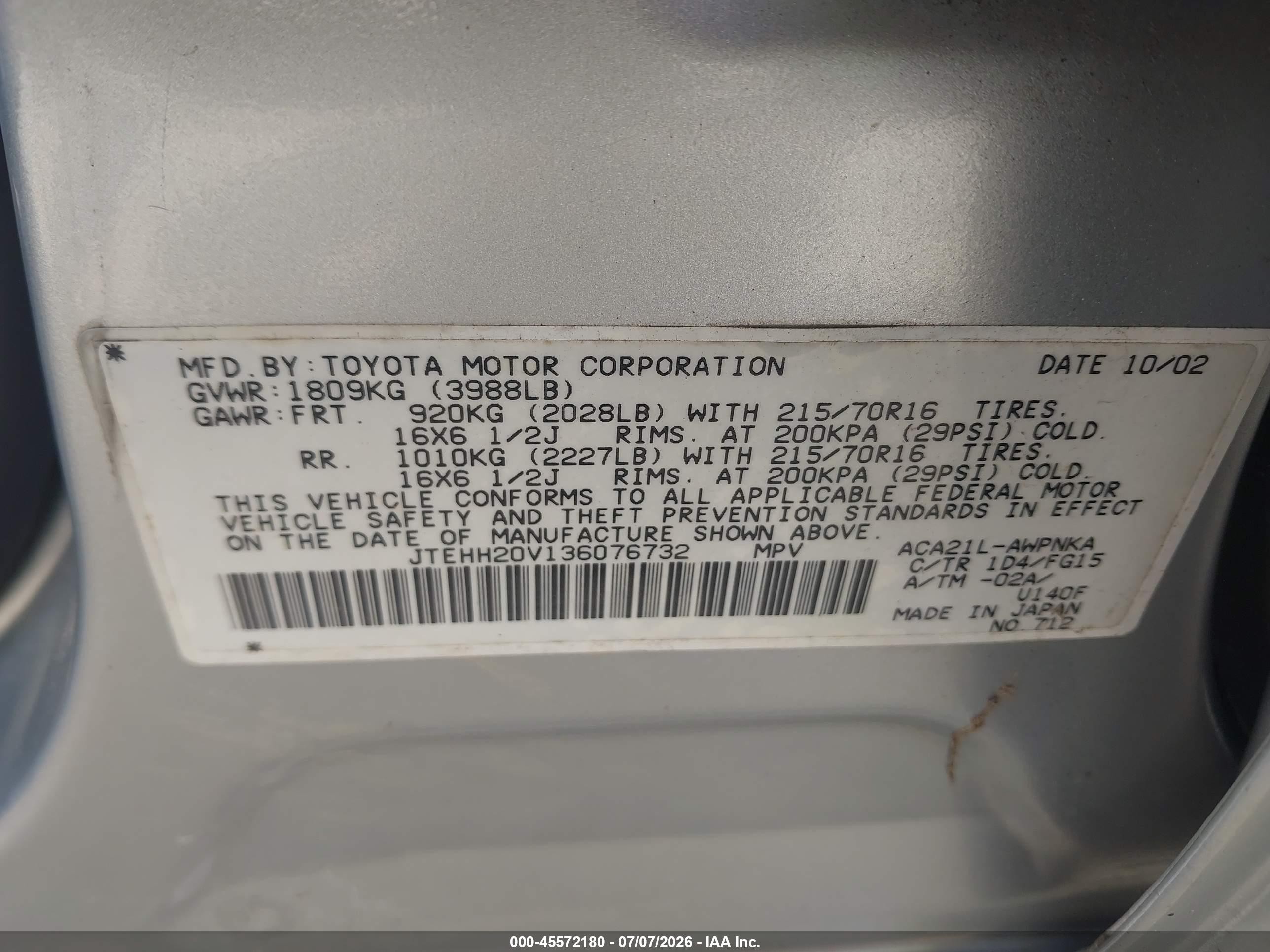 2003 Toyota Rav4   Silver vin: JTEHH20V136076732