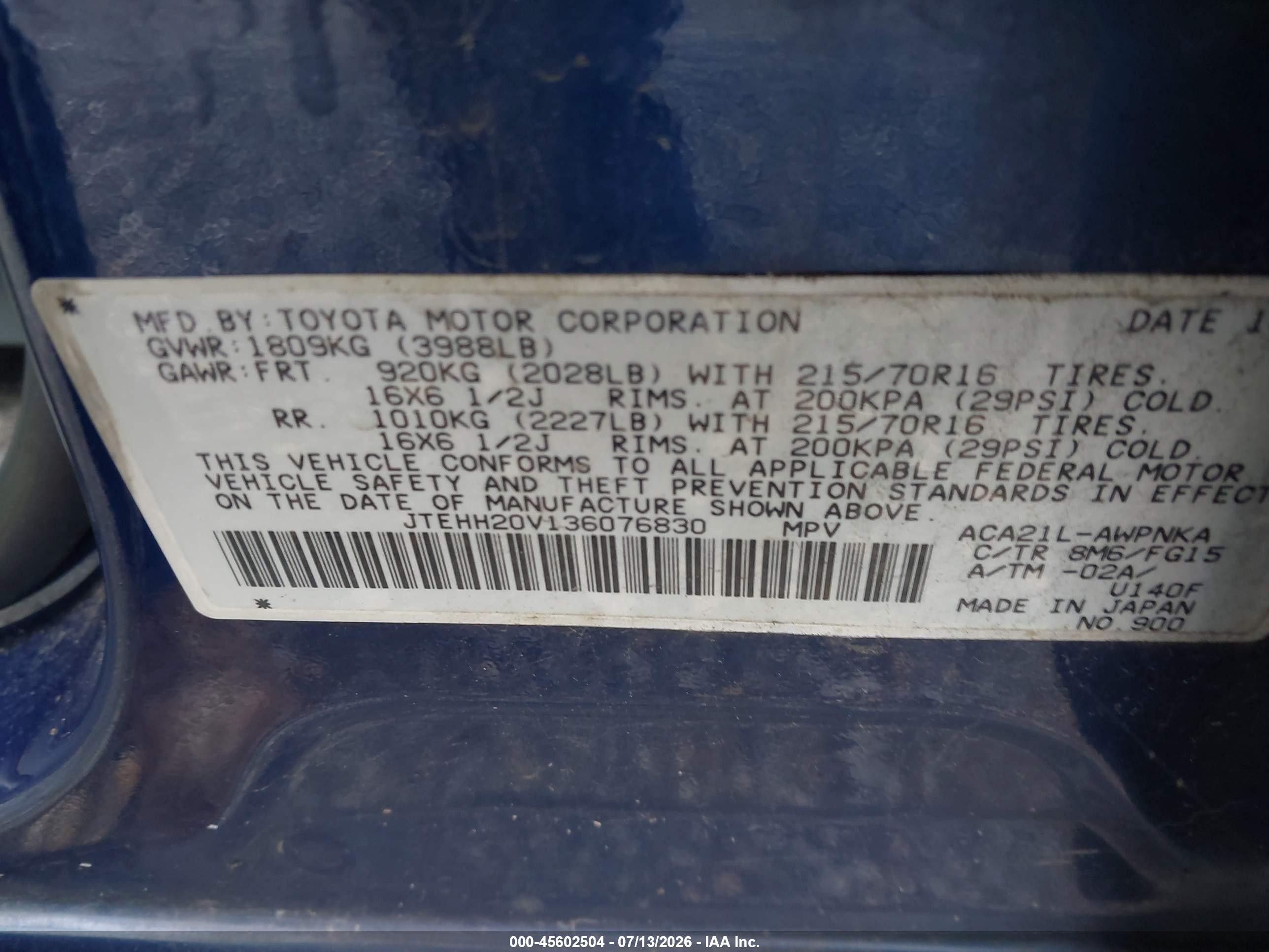 2003 Toyota Rav4   Blue vin: JTEHH20V136076830