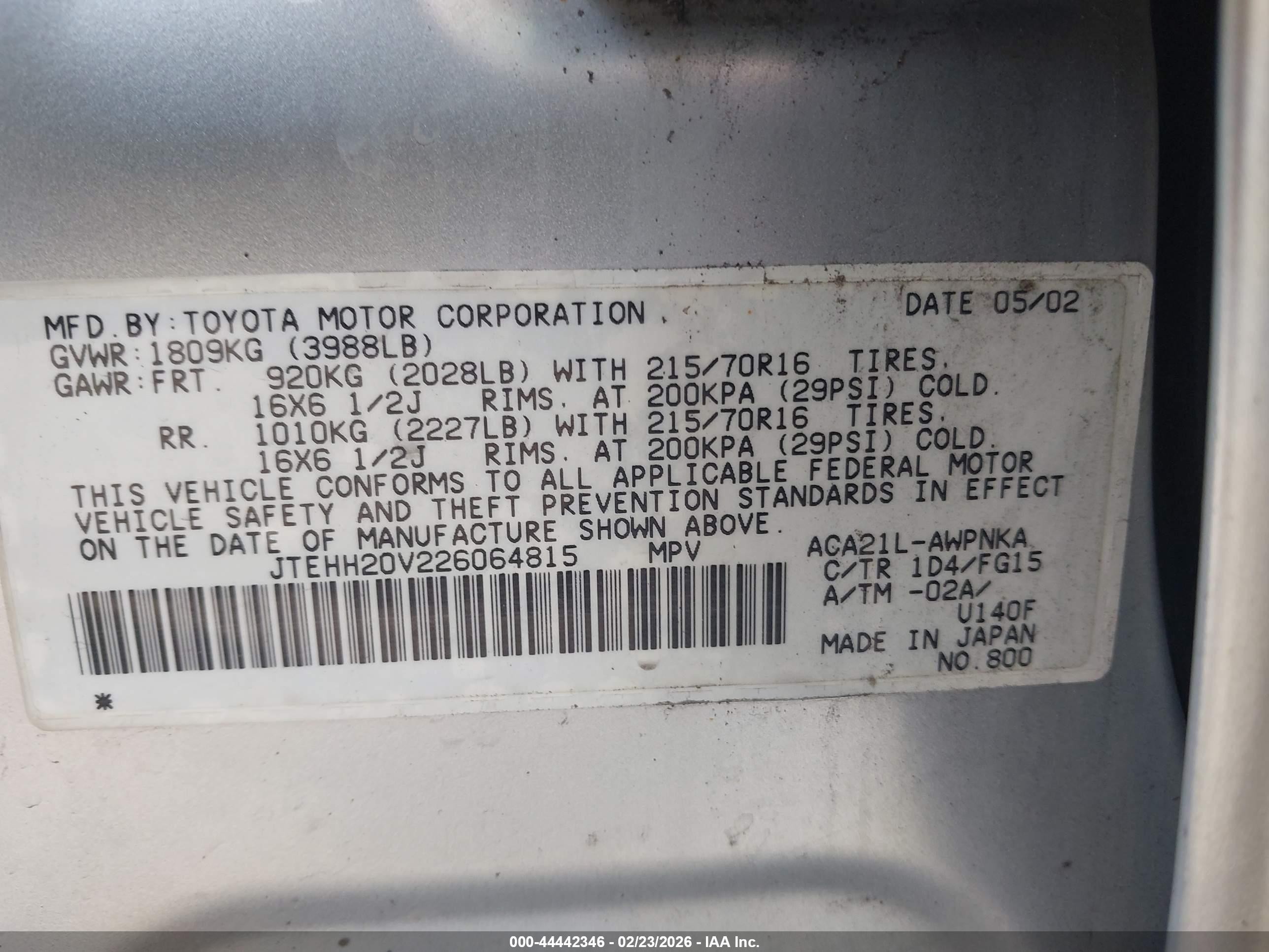 2002 Toyota Rav4   Silver vin: JTEHH20V226064815
