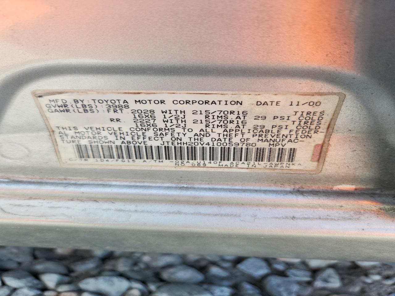 2001 Toyota Rav4 Base Tan vin: JTEHH20V410059780