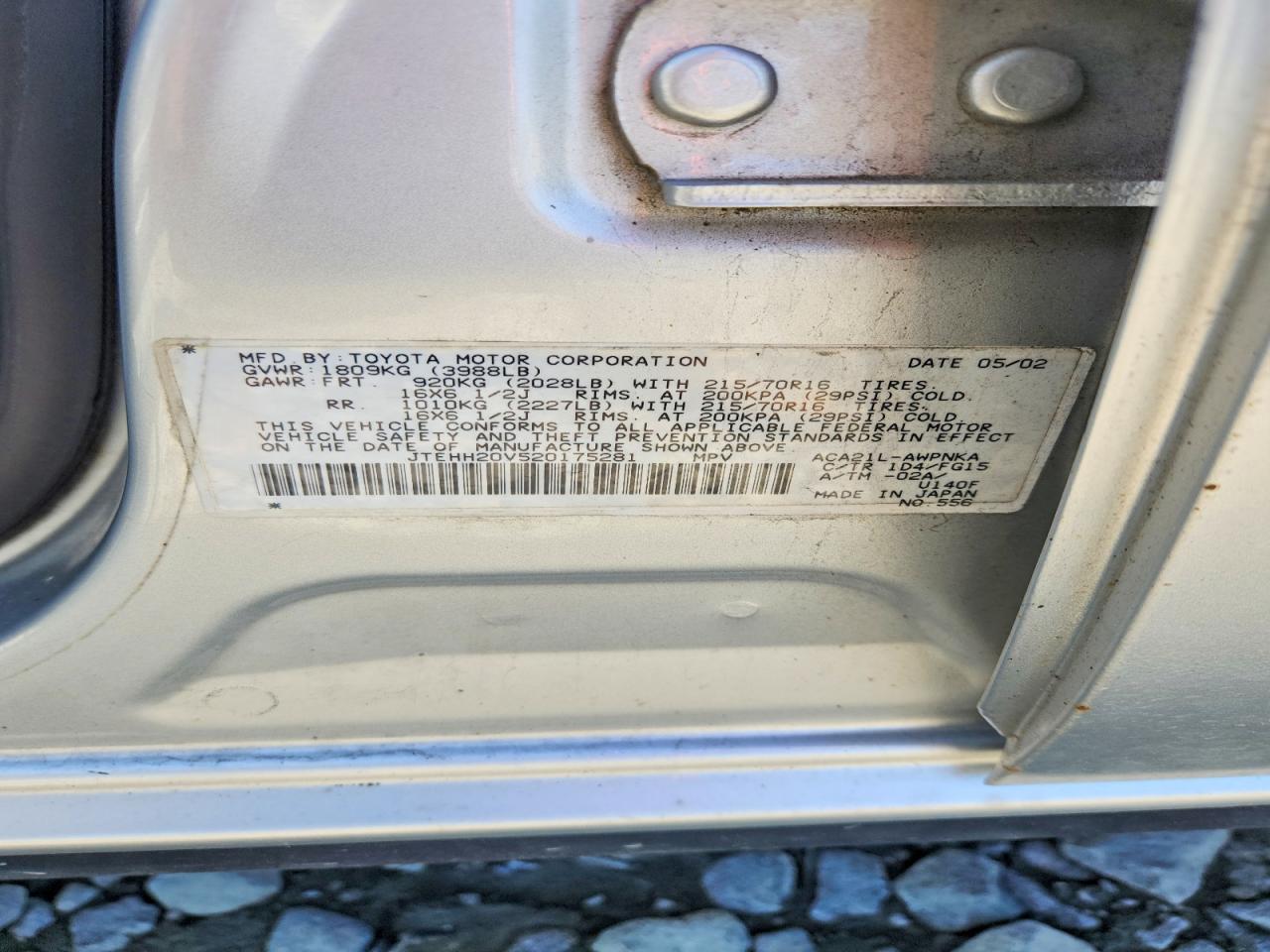 2002 Toyota Rav4 Base Silver vin: JTEHH20V520175281
