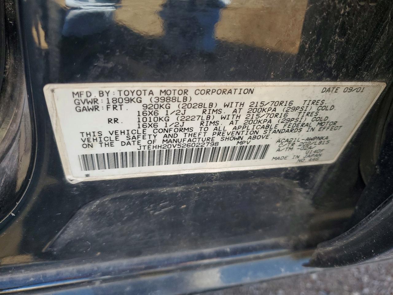 2002 Toyota Rav4 Base Black vin: JTEHH20V526022798