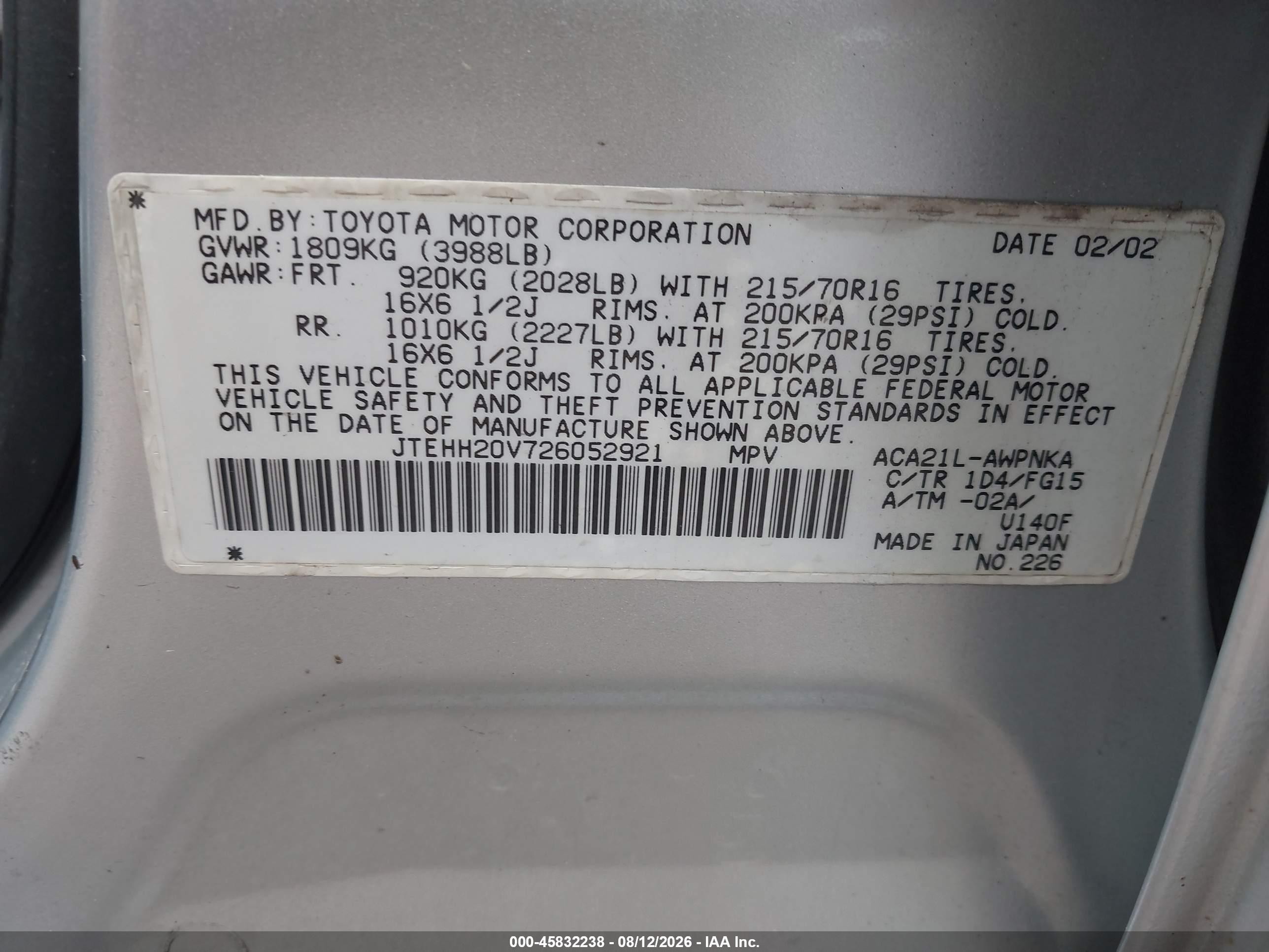 2002 Toyota Rav4   Silver vin: JTEHH20V726052921