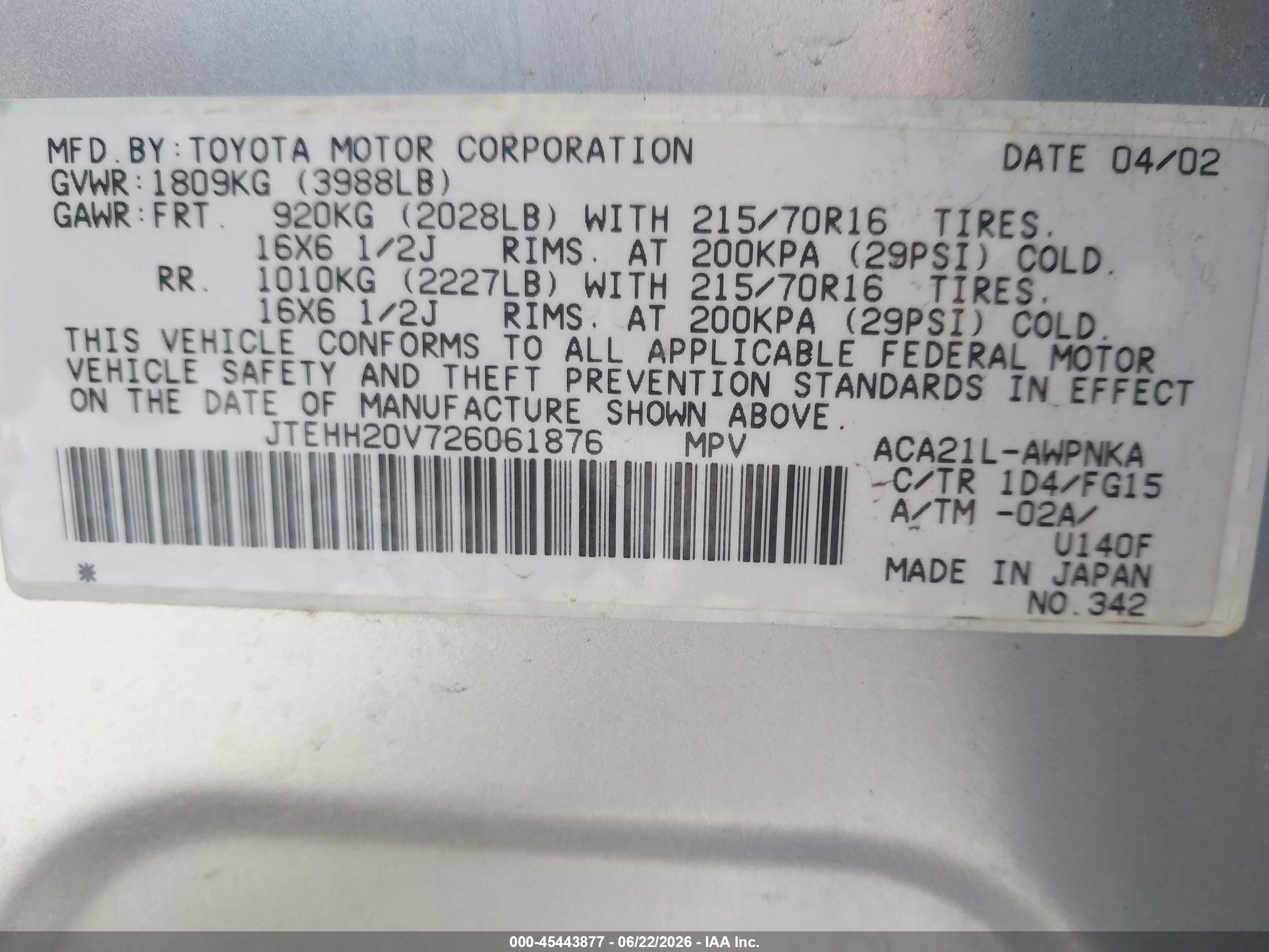 2002 Toyota Rav4   Silver vin: JTEHH20V726061876