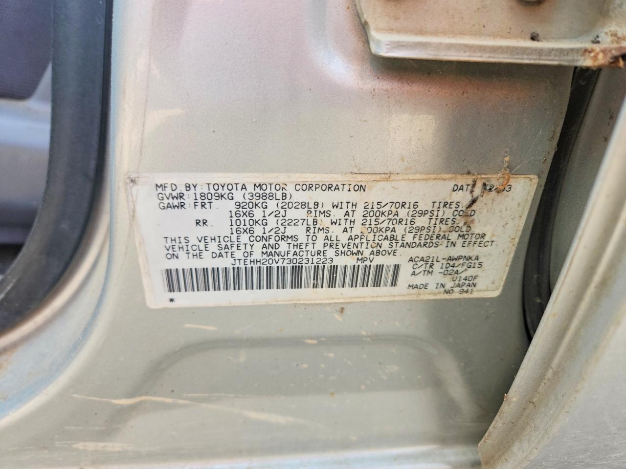 2003 Toyota Rav4 Base Серебряный vin: JTEHH20V730231223