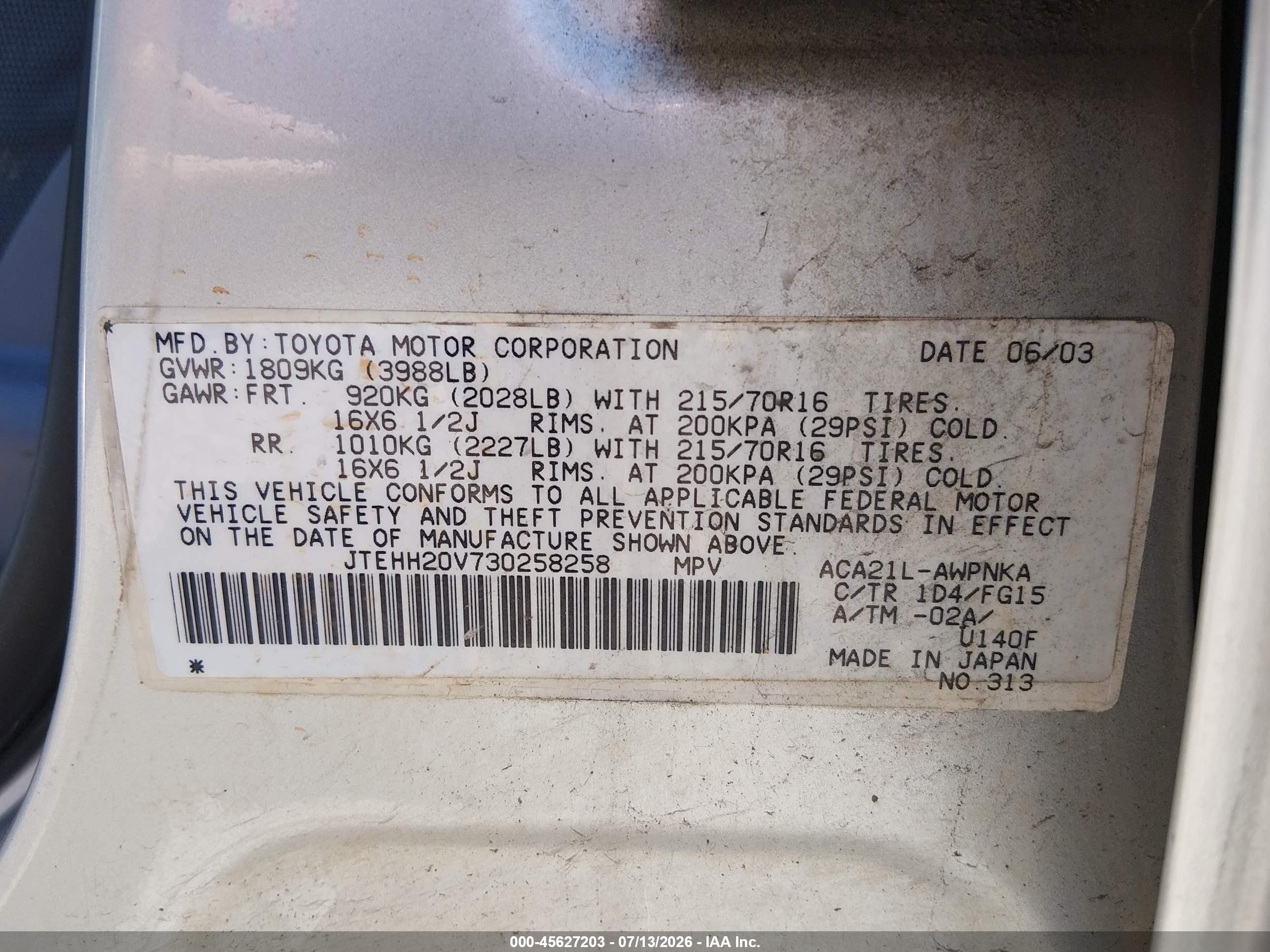 2003 Toyota Rav4   Silver vin: JTEHH20V730258258