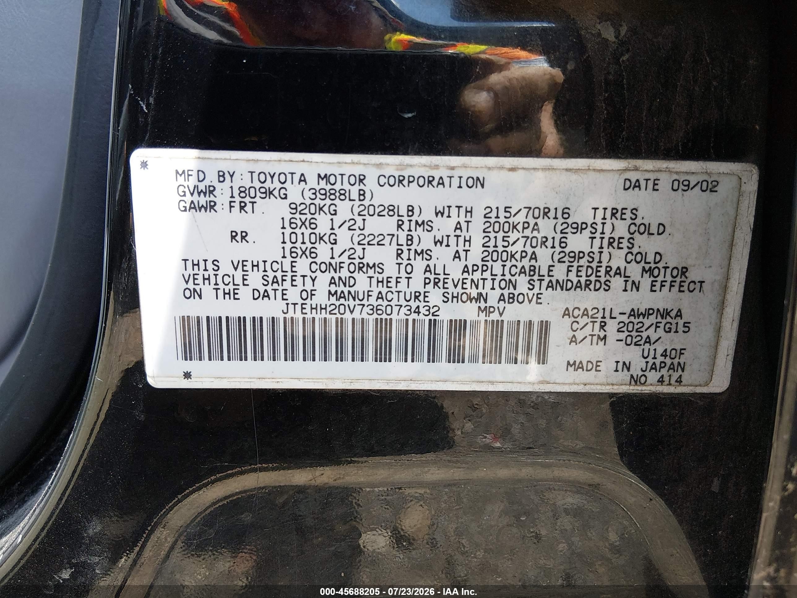 2003 Toyota Rav4 Black vin: JTEHH20V736073432