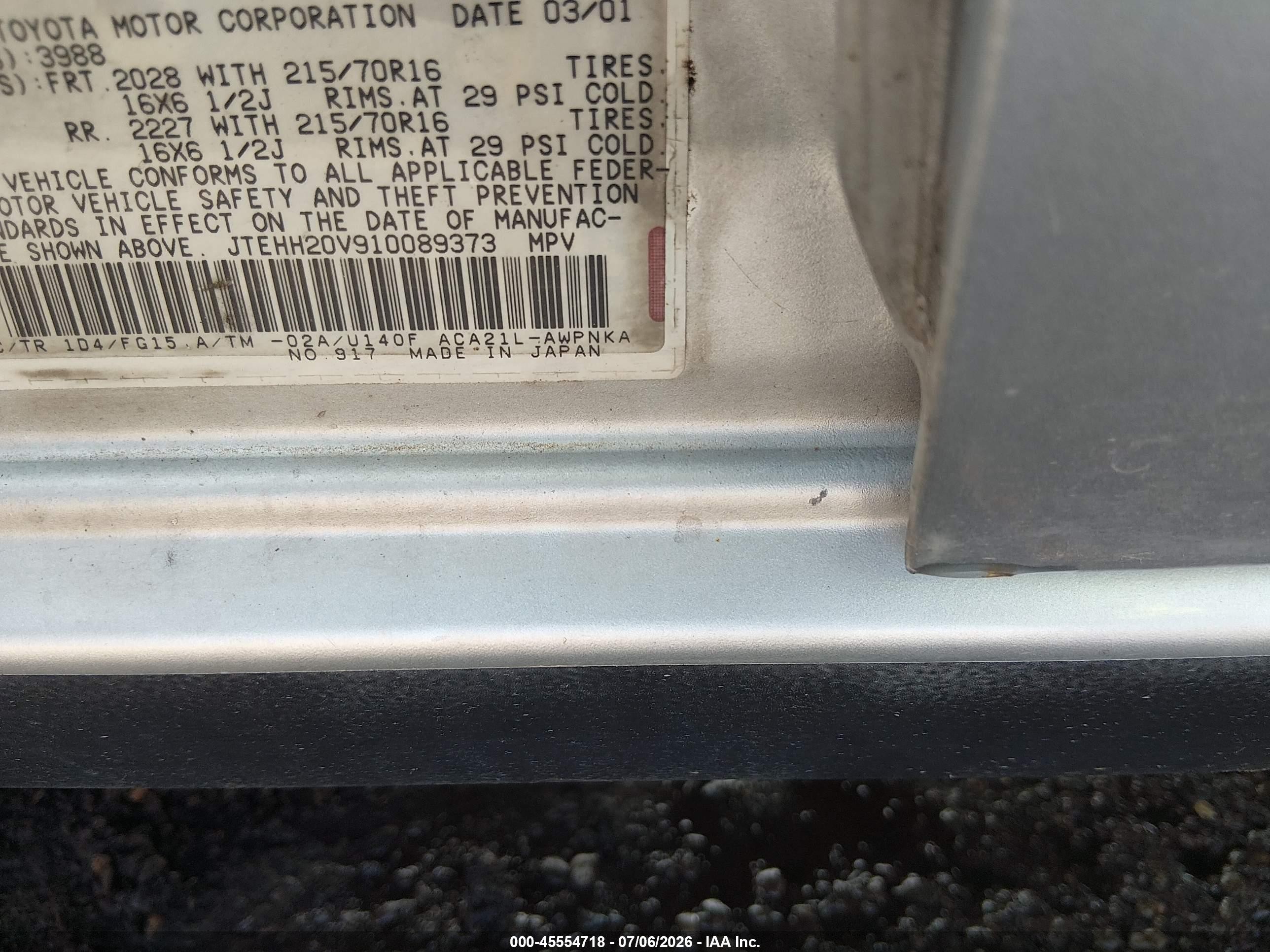 2001 Toyota Rav4   Gray vin: JTEHH20V910089373