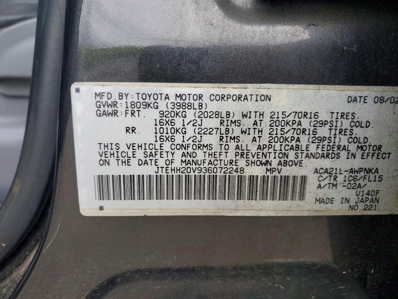 2003 Toyota Rav4 Base Gray vin: JTEHH20V936072248