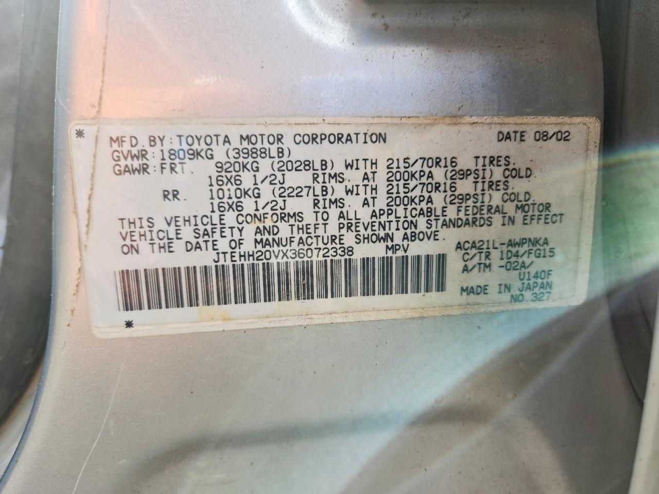 2003 Toyota Rav4 Base Silver vin: JTEHH20VX36072338