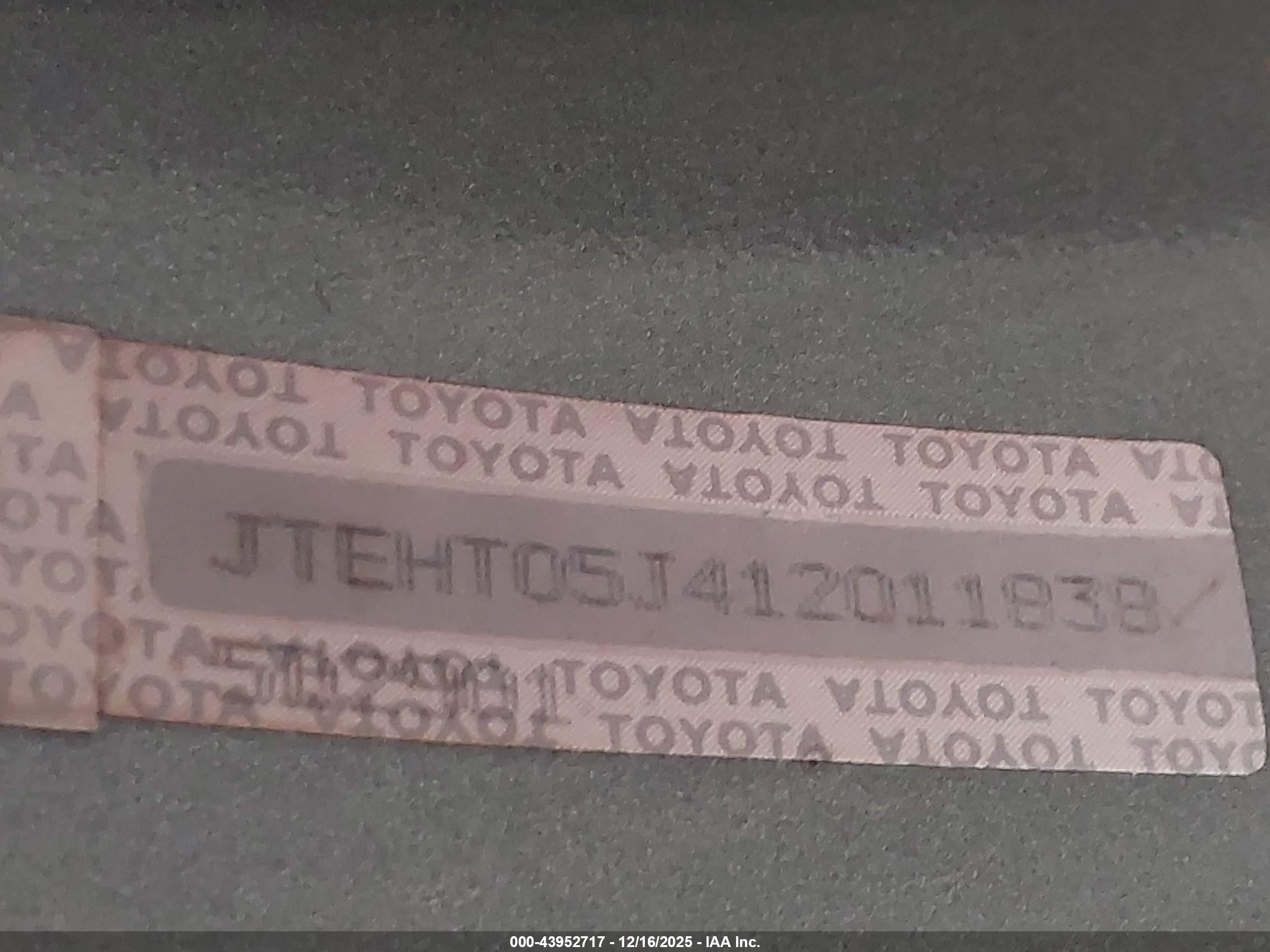 2001 Toyota Land Cruiser   Green vin: JTEHT05J412011838