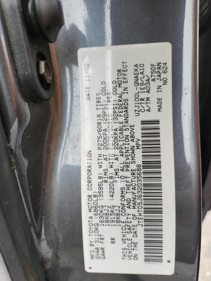 2003 Toyota Land Cruiser Charcoal vin: JTEHT05J632035688