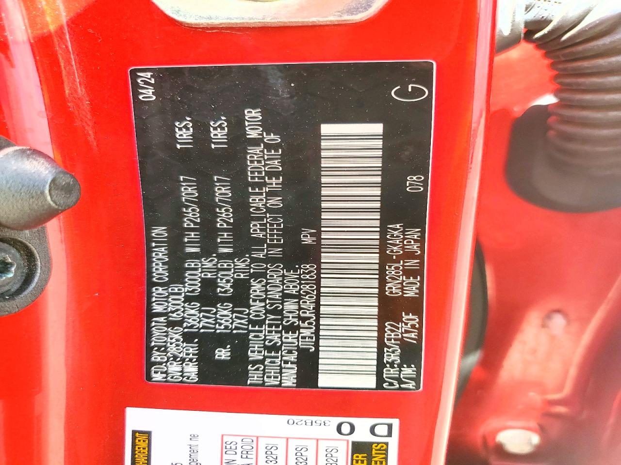 2024 Toyota 4runner Sr5 Red vin: JTEMU5JR4R6281838