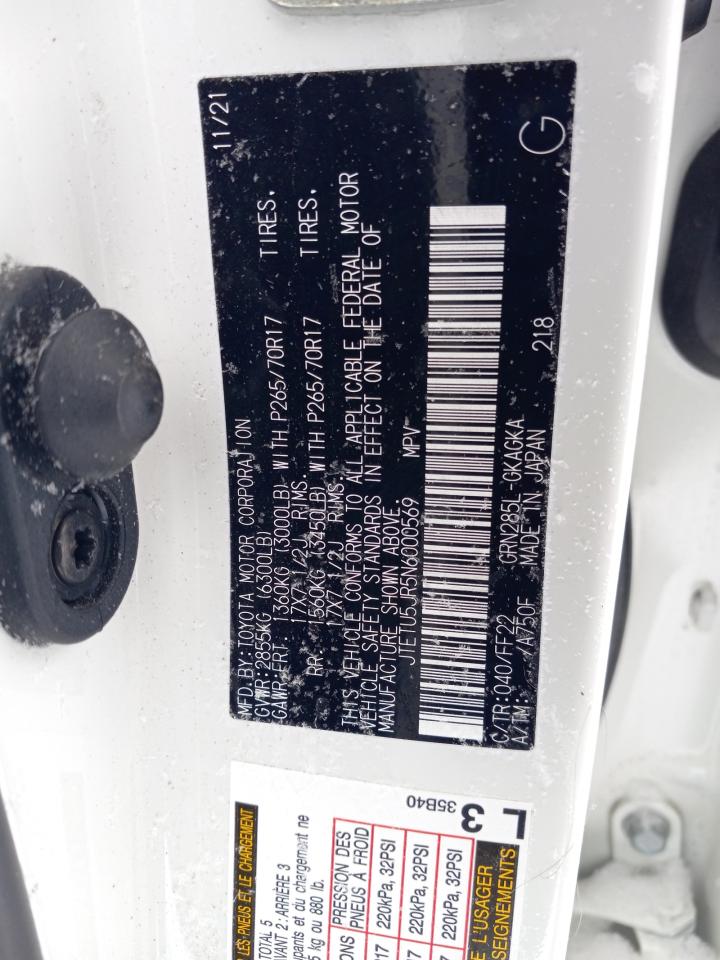 2022 Toyota 4runner Trail White vin: JTETU5JR5N6000569