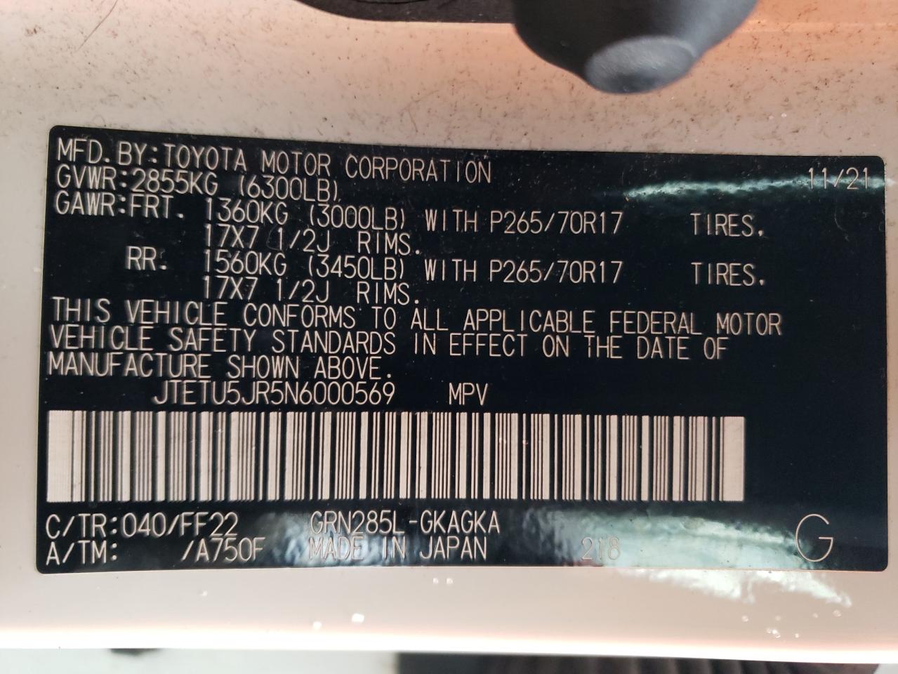 2022 Toyota 4runner Trail White vin: JTETU5JR5N6000569