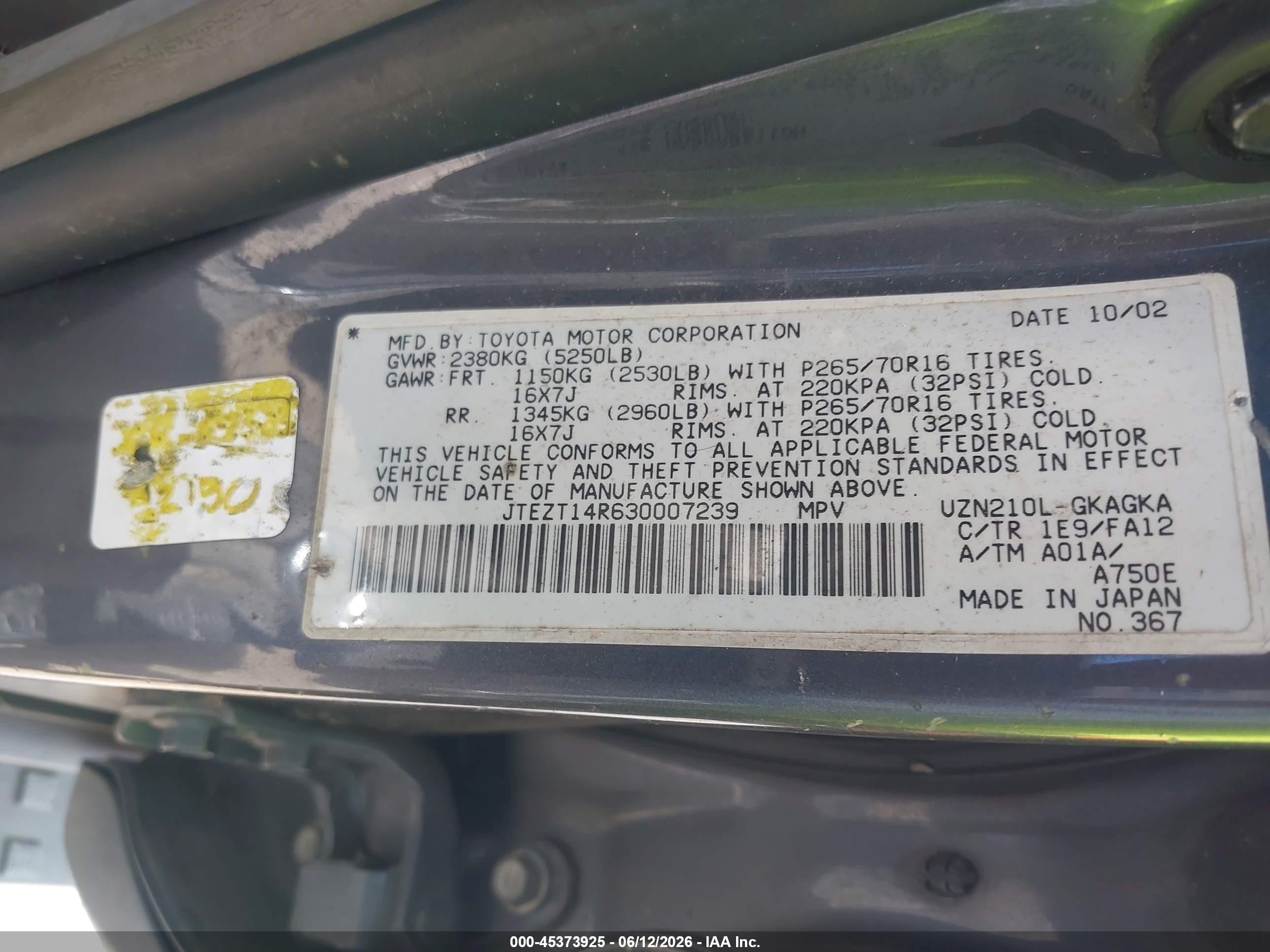 2003 Toyota 4runner Sr5 V8 Gray vin: JTEZT14R630007239