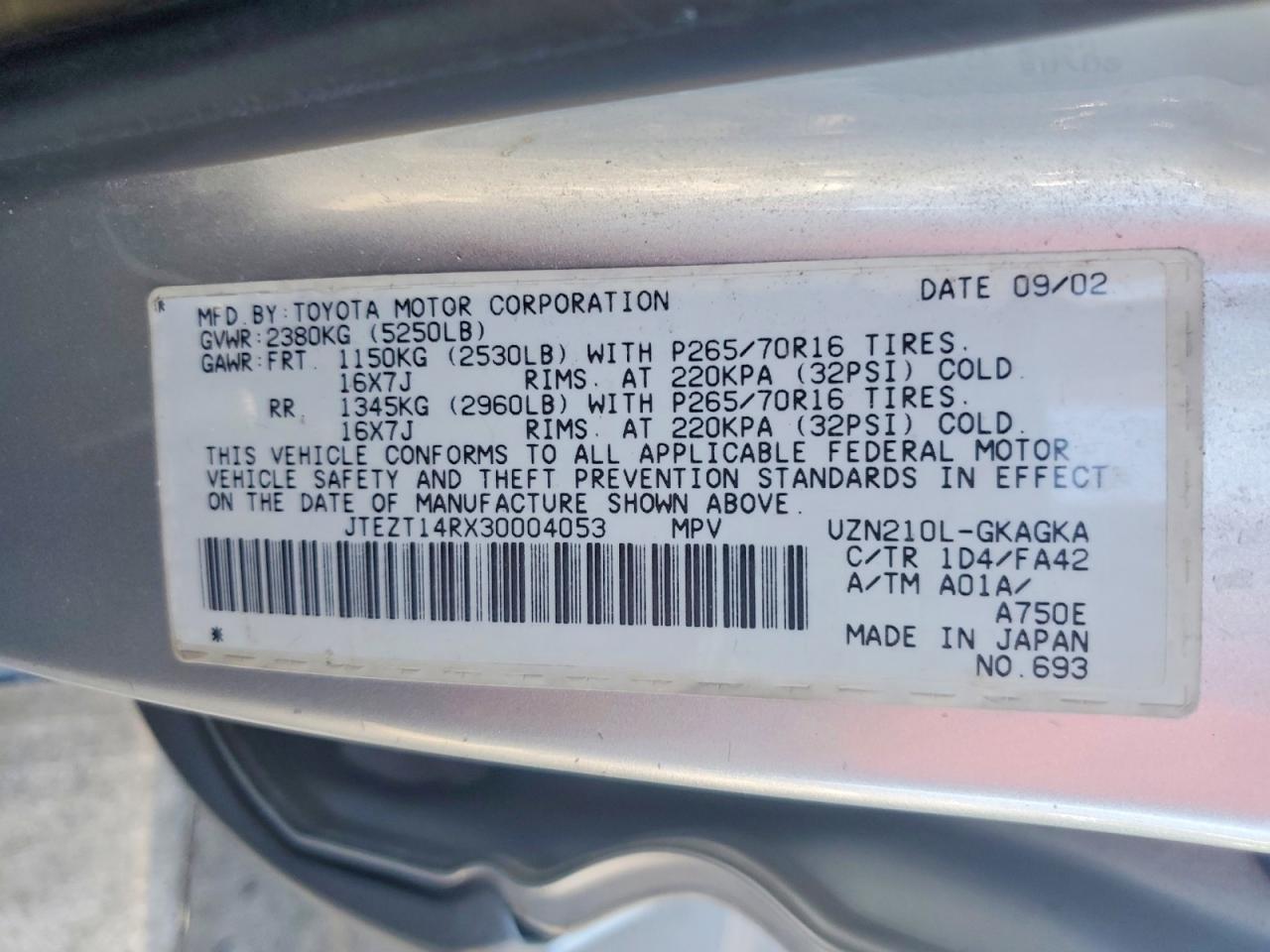 2003 Toyota 4runner Sr5 Silver vin: JTEZT14RX30004053