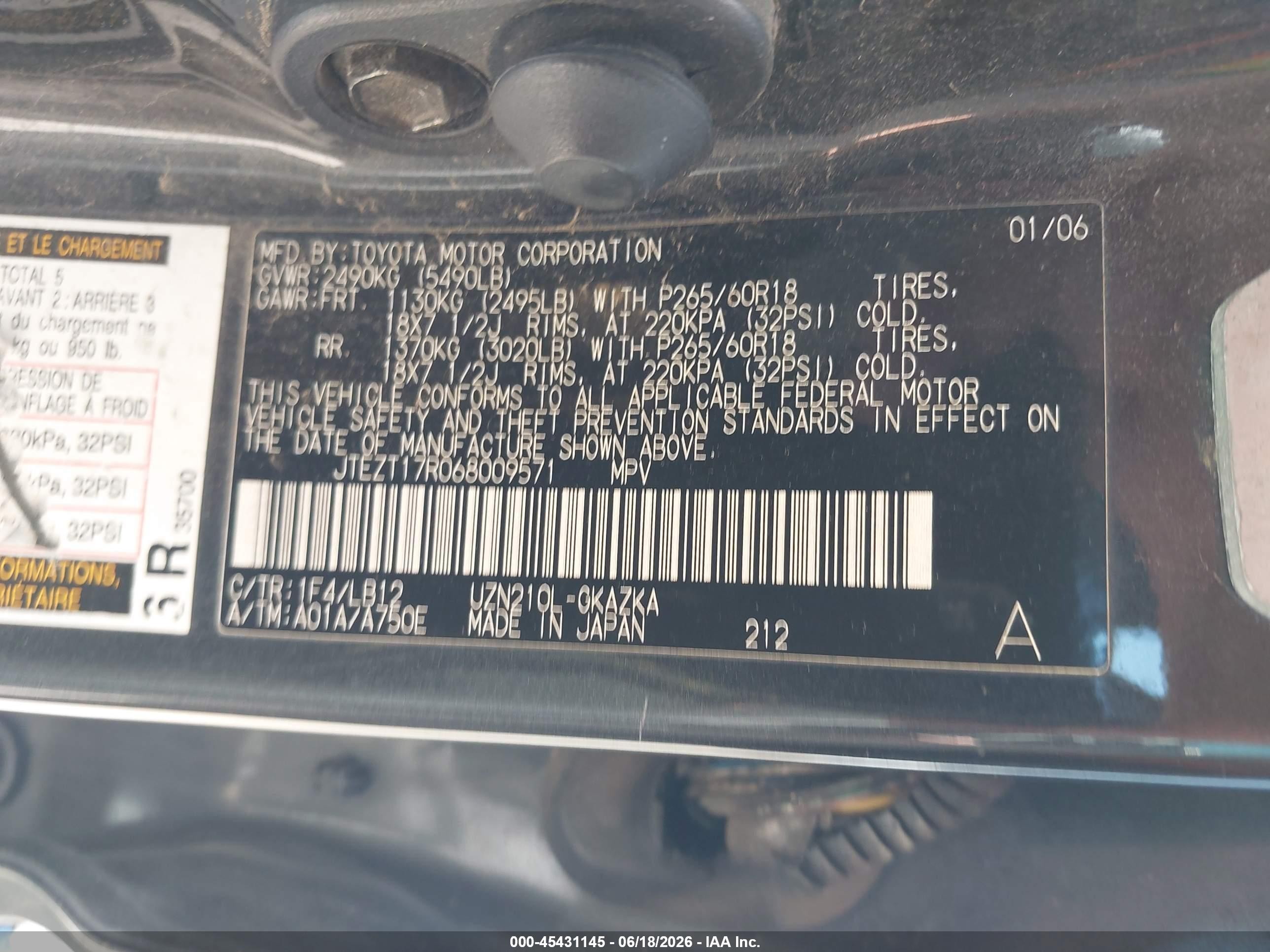 2006 Toyota 4runner Limited V8 Gray vin: JTEZT17R068009571