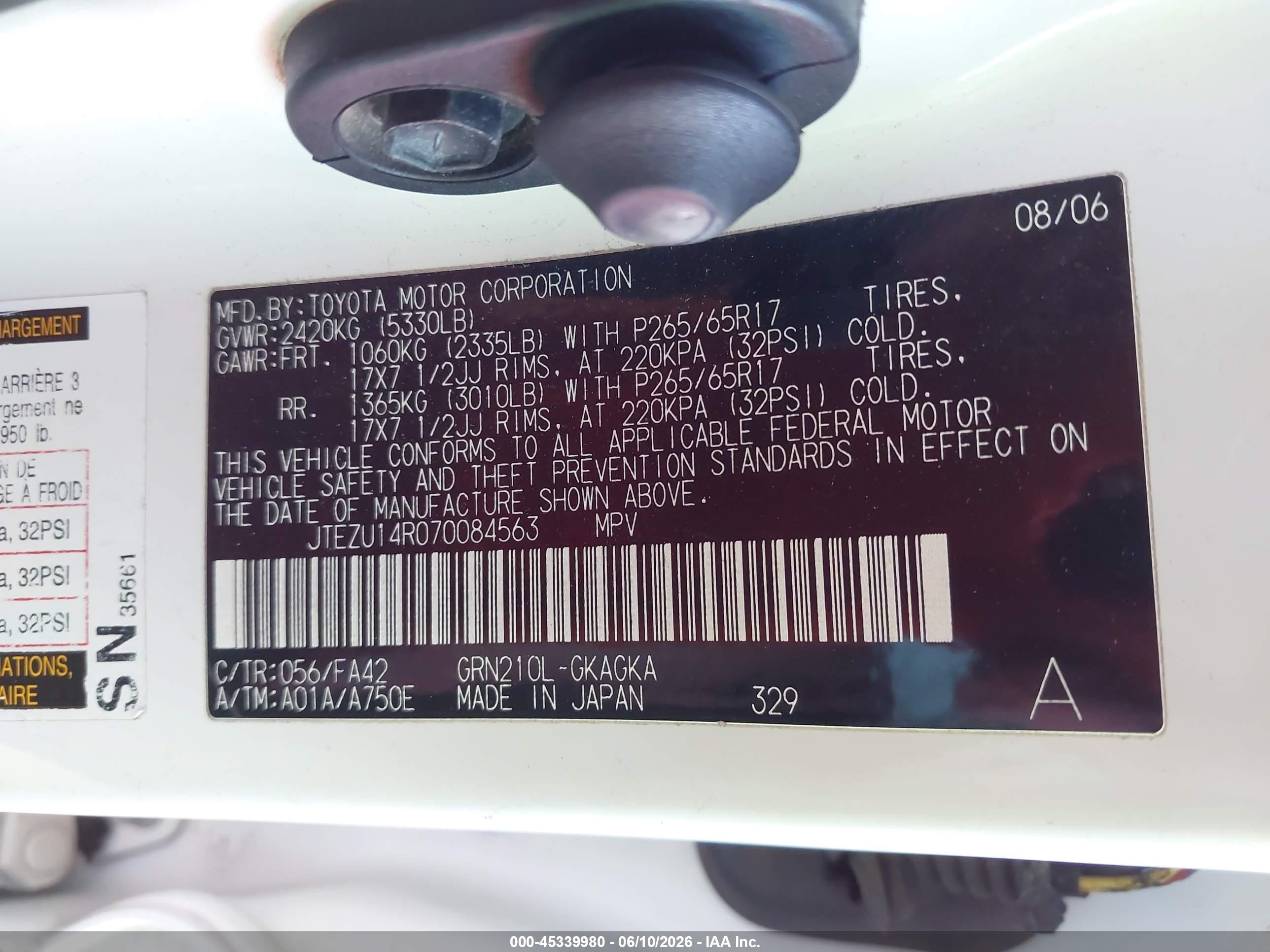 2007 Toyota 4runner Sr5 V6 White vin: JTEZU14R070084563