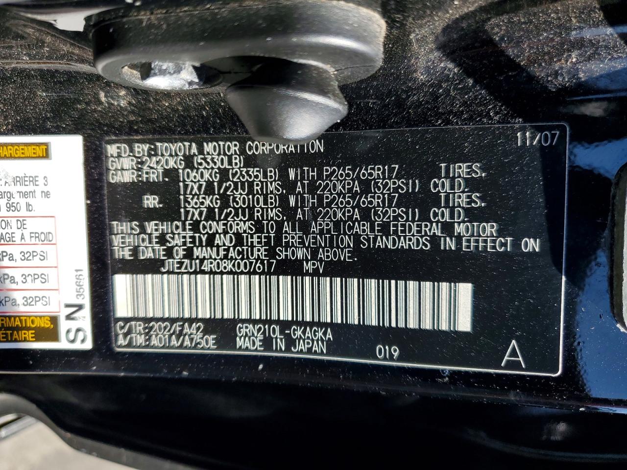 2008 Toyota 4runner Sr5 Black vin: JTEZU14R08K007617