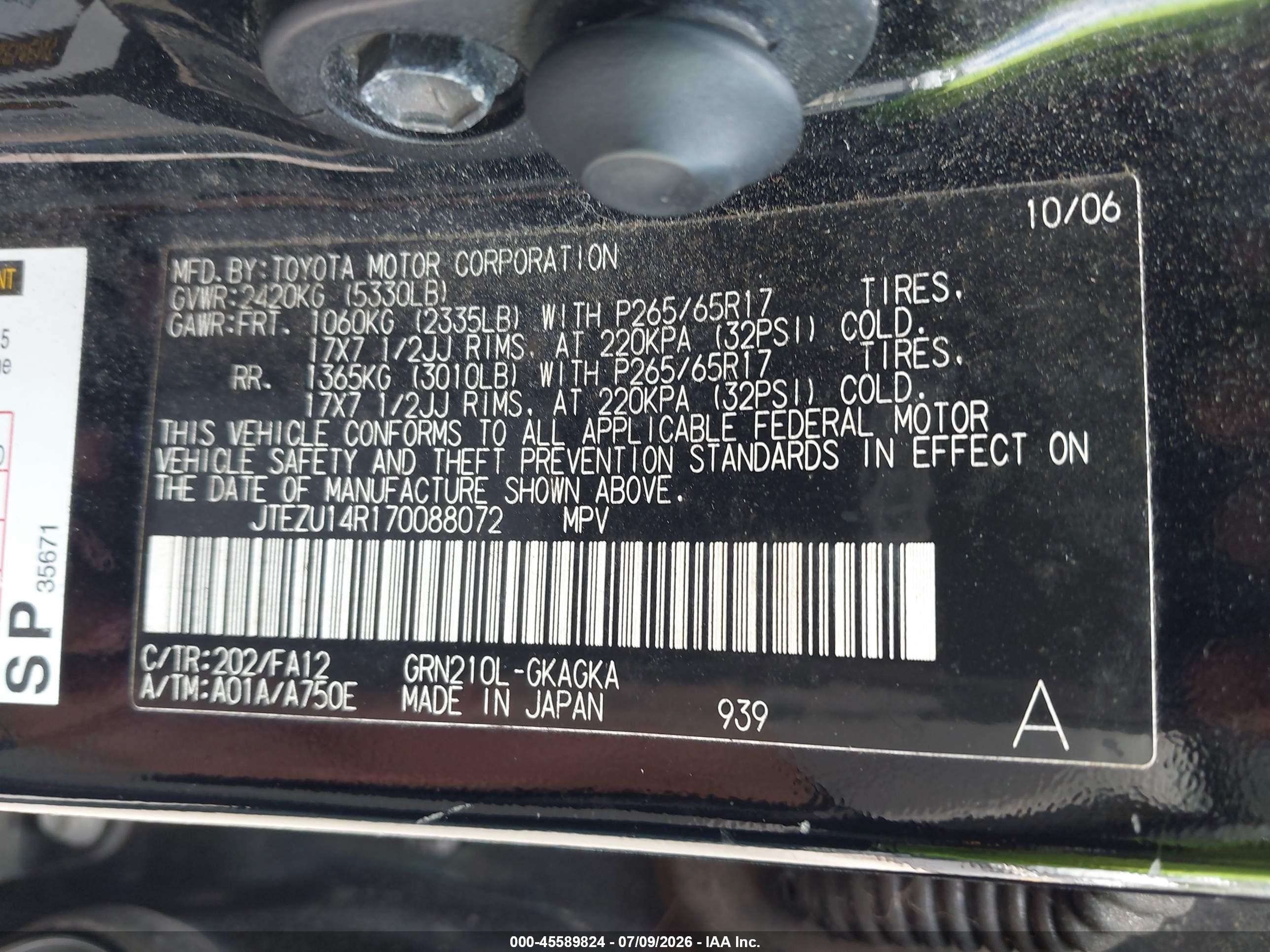 2007 Toyota 4runner Sr5 Black vin: JTEZU14R170088072