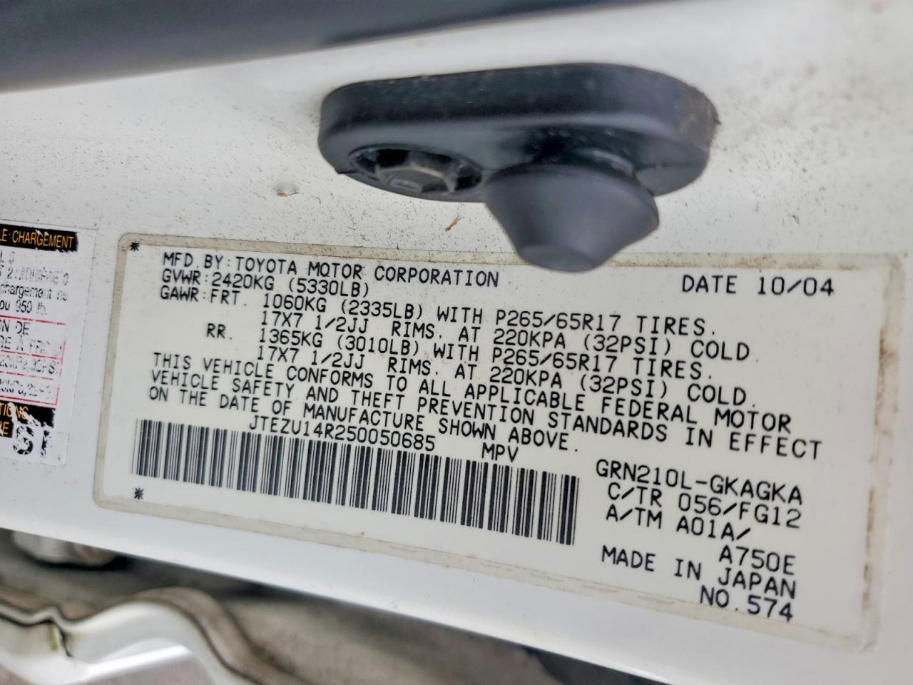 2005 Toyota 4runner Sr5 White vin: JTEZU14R250050685
