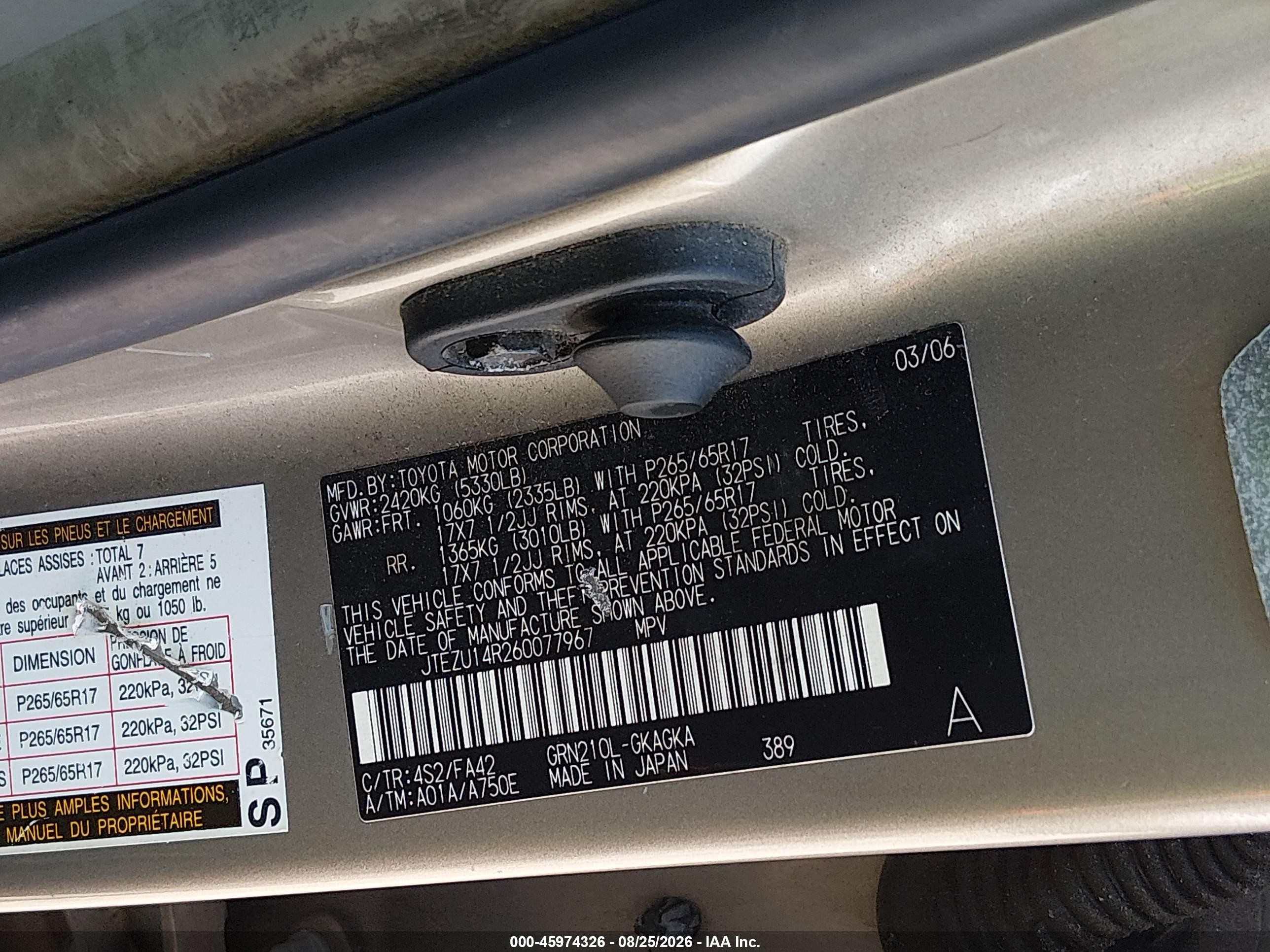 2006 Toyota 4runner Sr5 V6 Champagne vin: JTEZU14R260077967