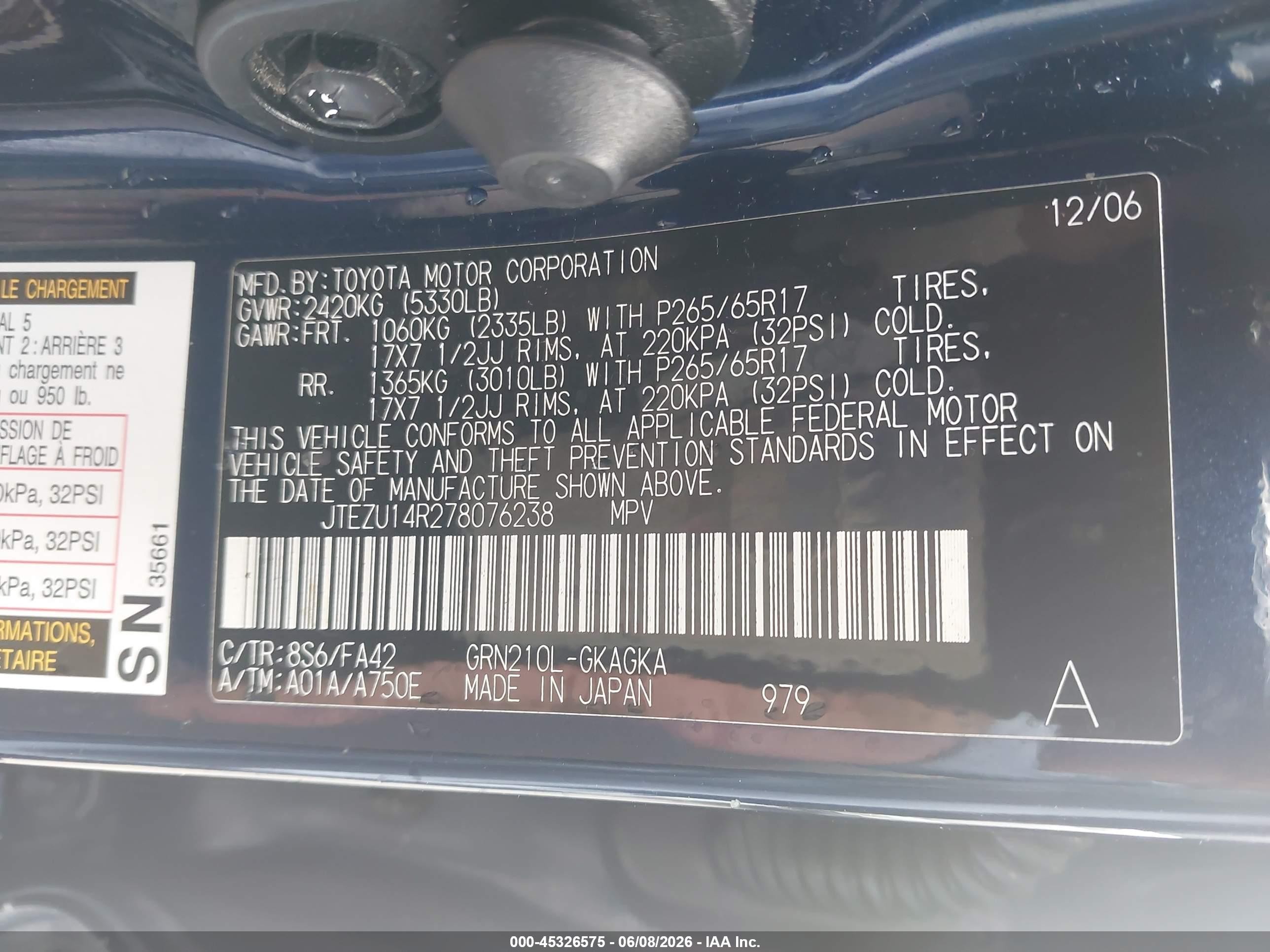 2007 Toyota 4runner Sr5 V6 Dark Blue vin: JTEZU14R278076238