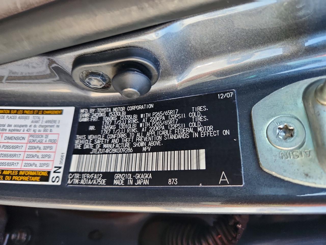 2008 Toyota 4runner Sr5 Угольный vin: JTEZU14R28K009286