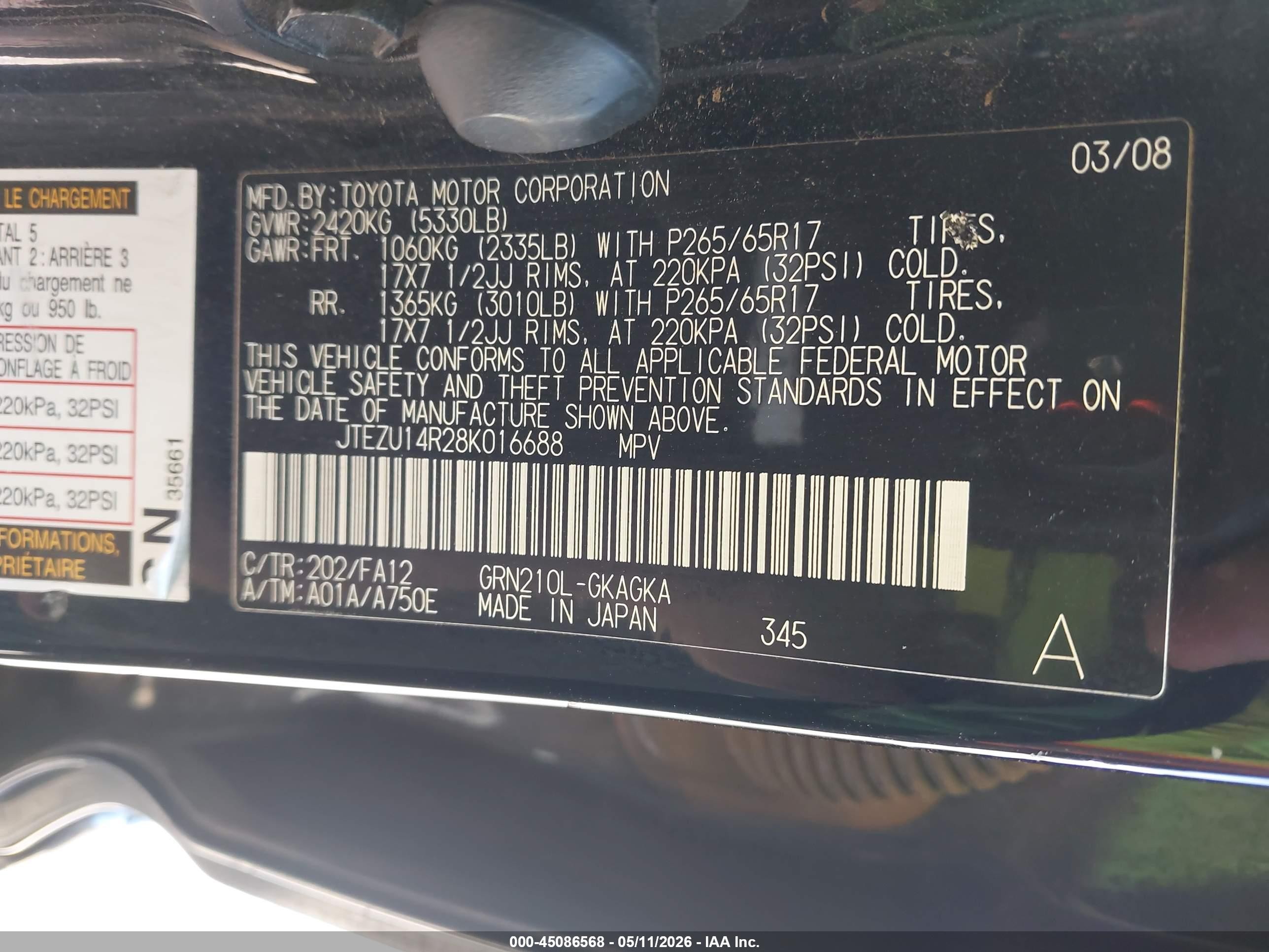 2008 Toyota 4runner Sr5 V6 Black vin: JTEZU14R28K016688