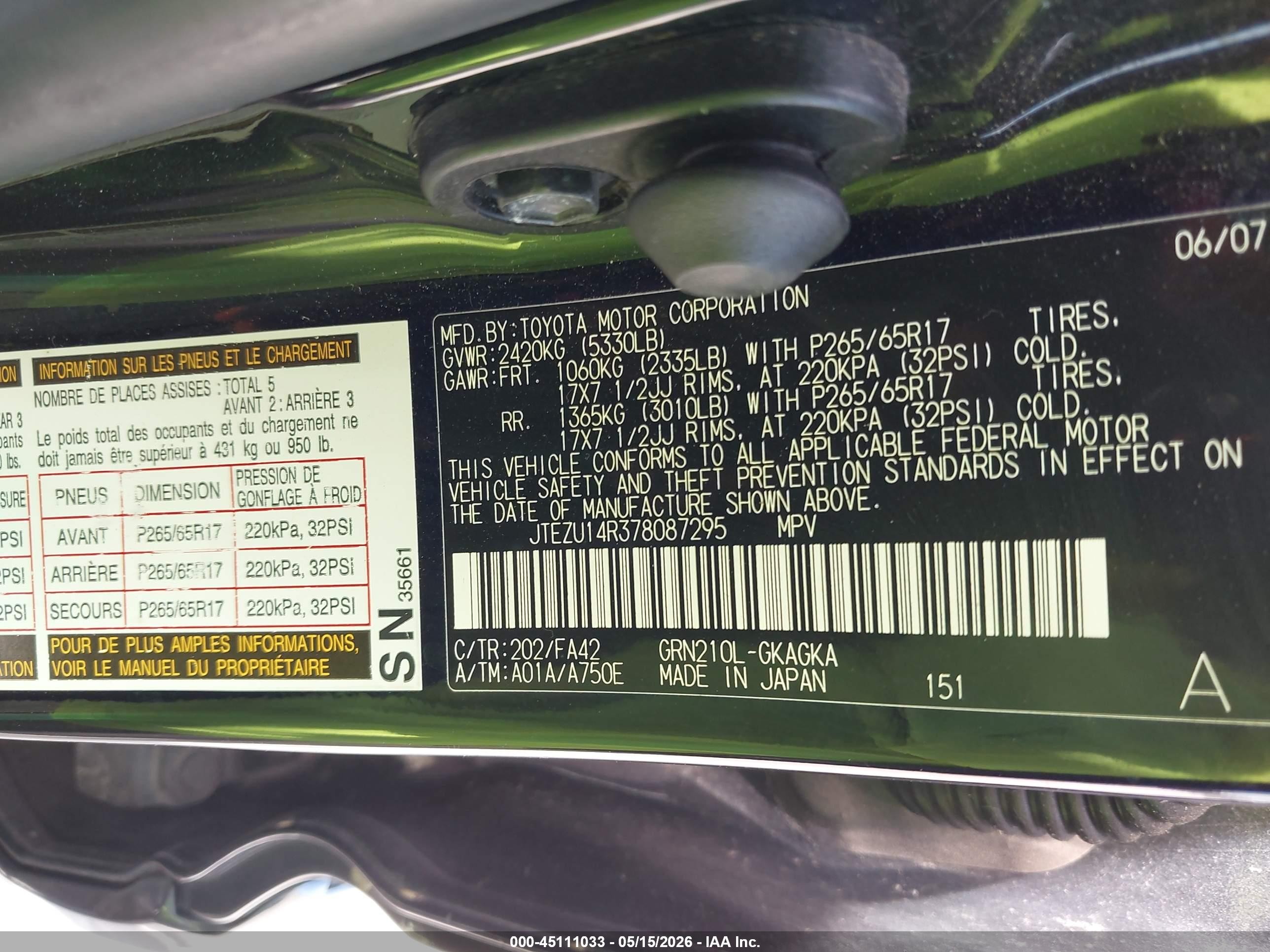2007 Toyota 4runner Sr5 V6 Black vin: JTEZU14R378087295